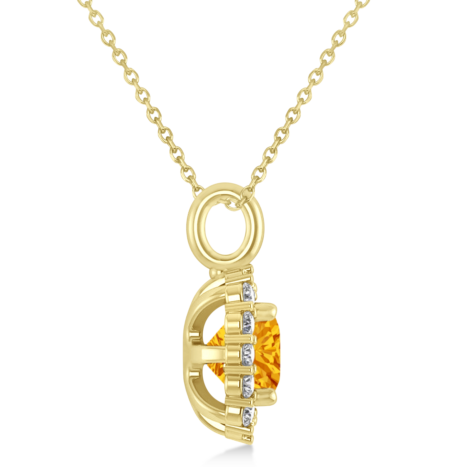 Cushion Cut Citrine & Diamond Halo Pendant 14k Yellow Gold (0.92ct)