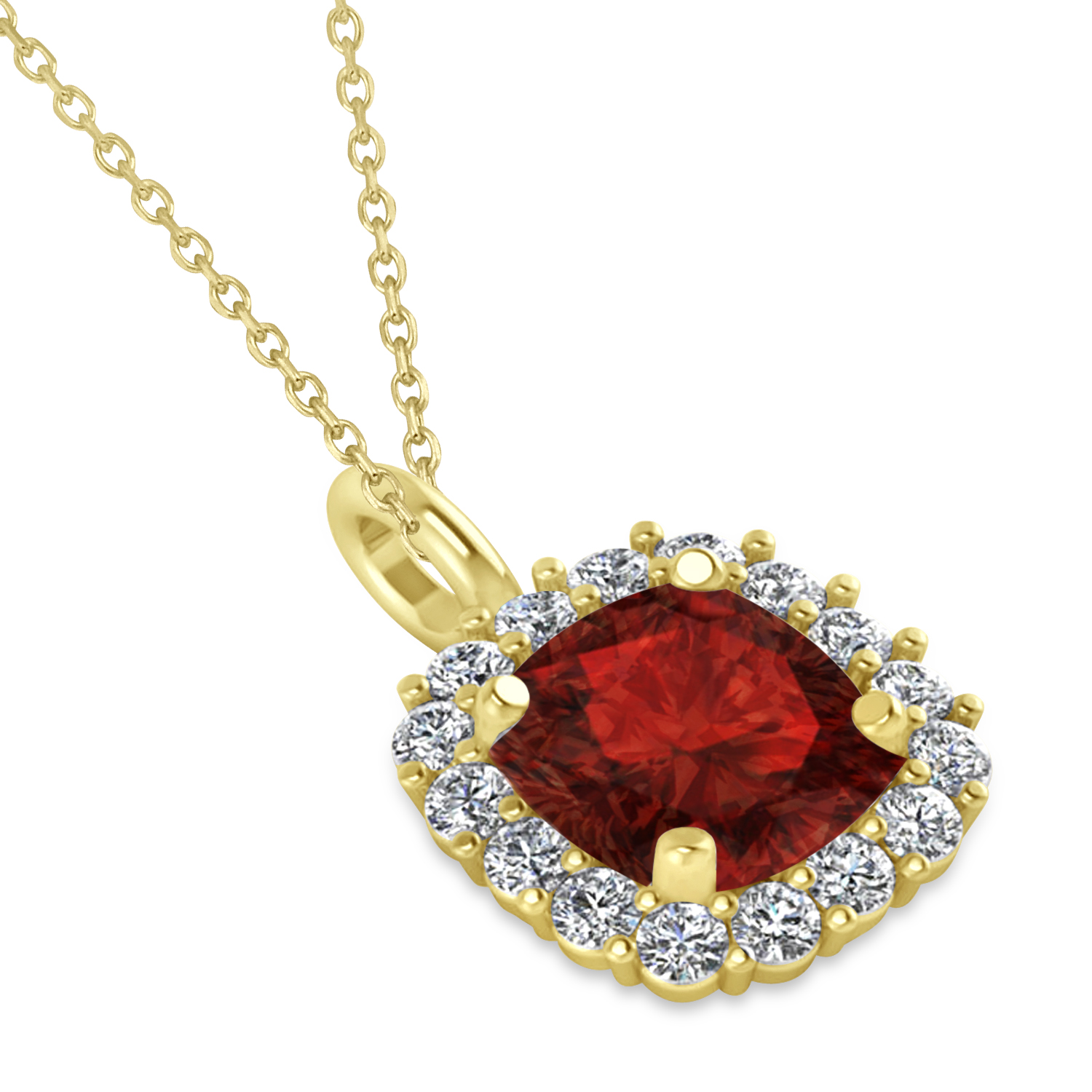 Cushion Cut Garnet & Diamond Halo Pendant 14k Yellow Gold (0.92ct)