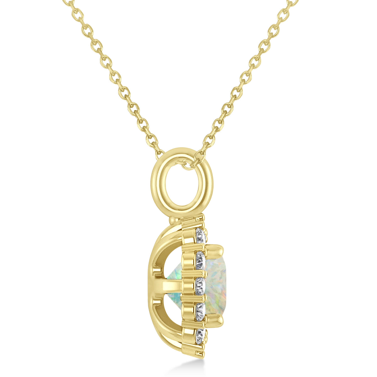 Cushion Cut Opal & Diamond Halo Pendant 14k Yellow Gold (0.92ct)