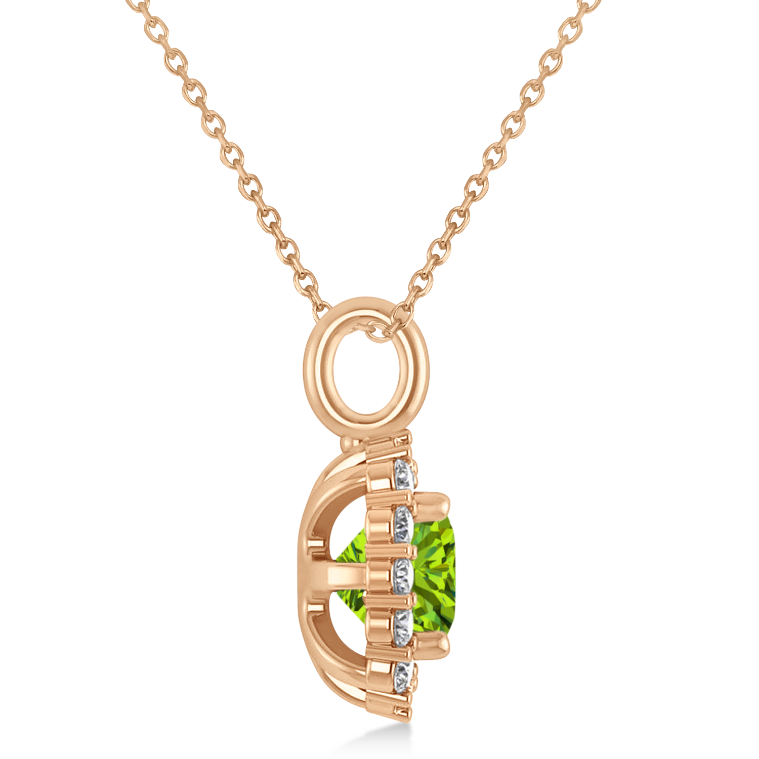 Cushion Cut Peridot & Diamond Halo Pendant 14k Rose Gold (0.92ct)