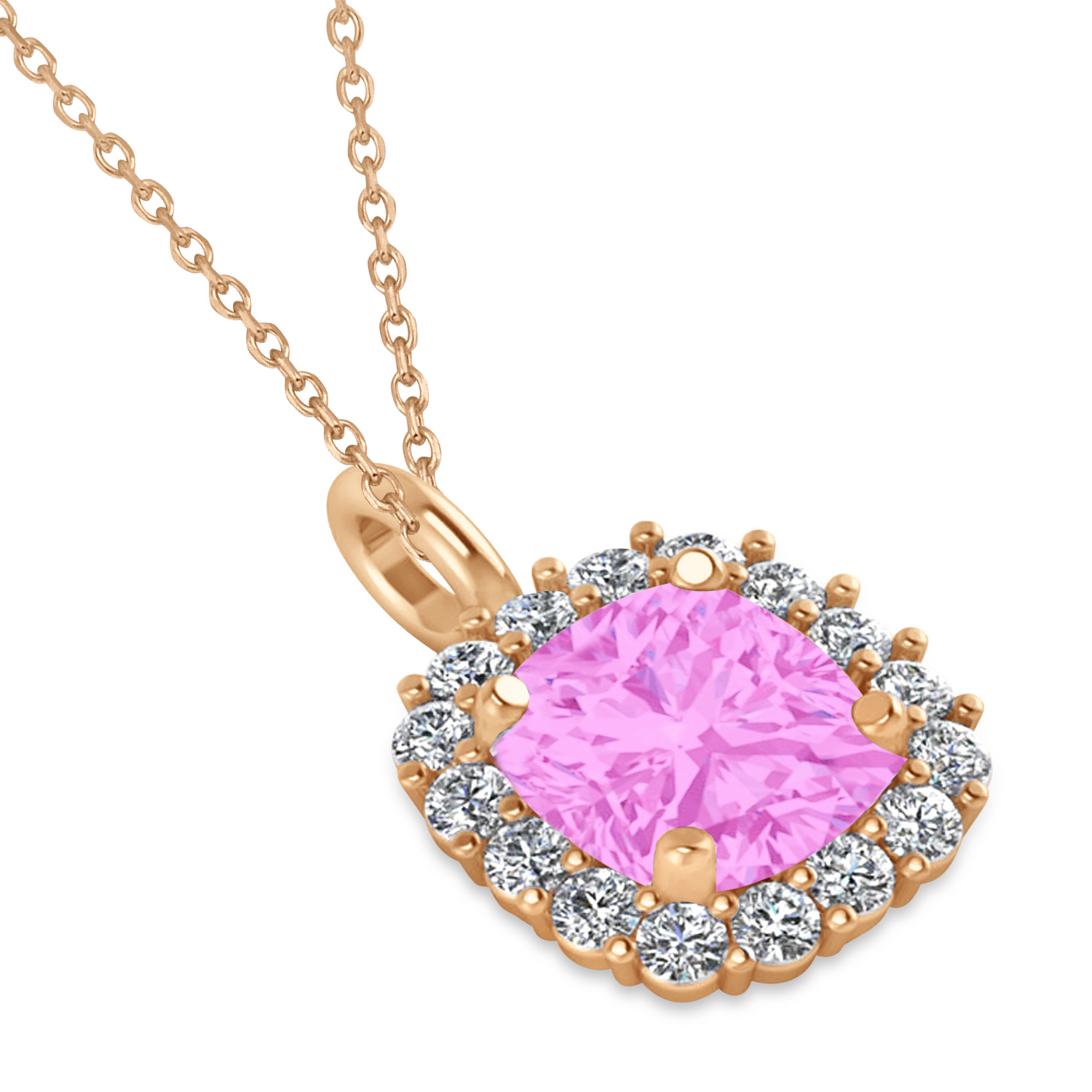 Cushion Cut Pink Sapphire & Diamond Halo Pendant 14k Rose Gold (0.92ct)