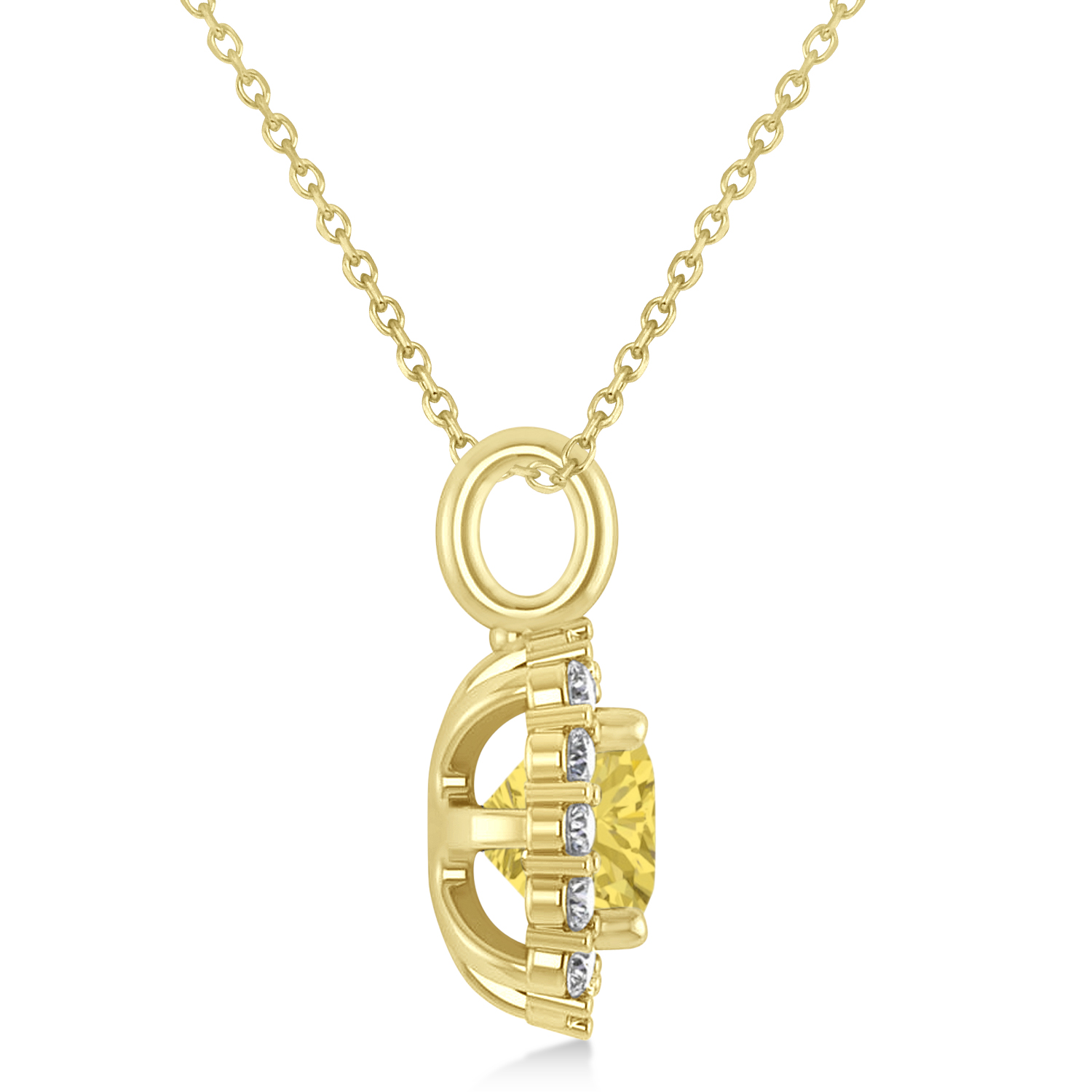 Cushion Cut Yellow & White Diamond Halo Pendant 14k Yellow Gold (0.78ct)