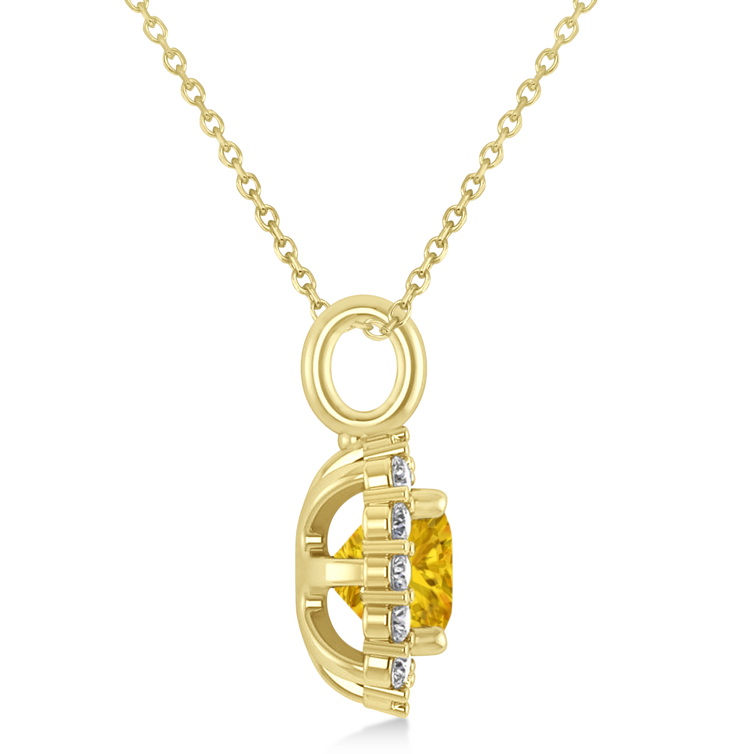 Cushion Cut Yellow Sapphire & Diamond Halo Pendant 14k Yellow Gold (0.92ct)