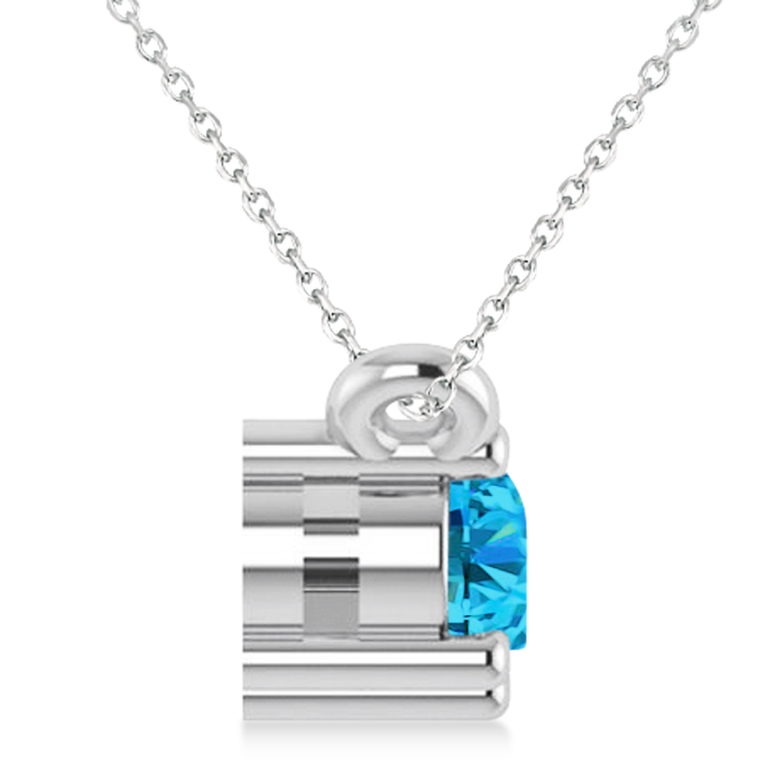Three Stone Diamond & Blue Topaz Pendant Necklace 14k White Gold (0.45ct)