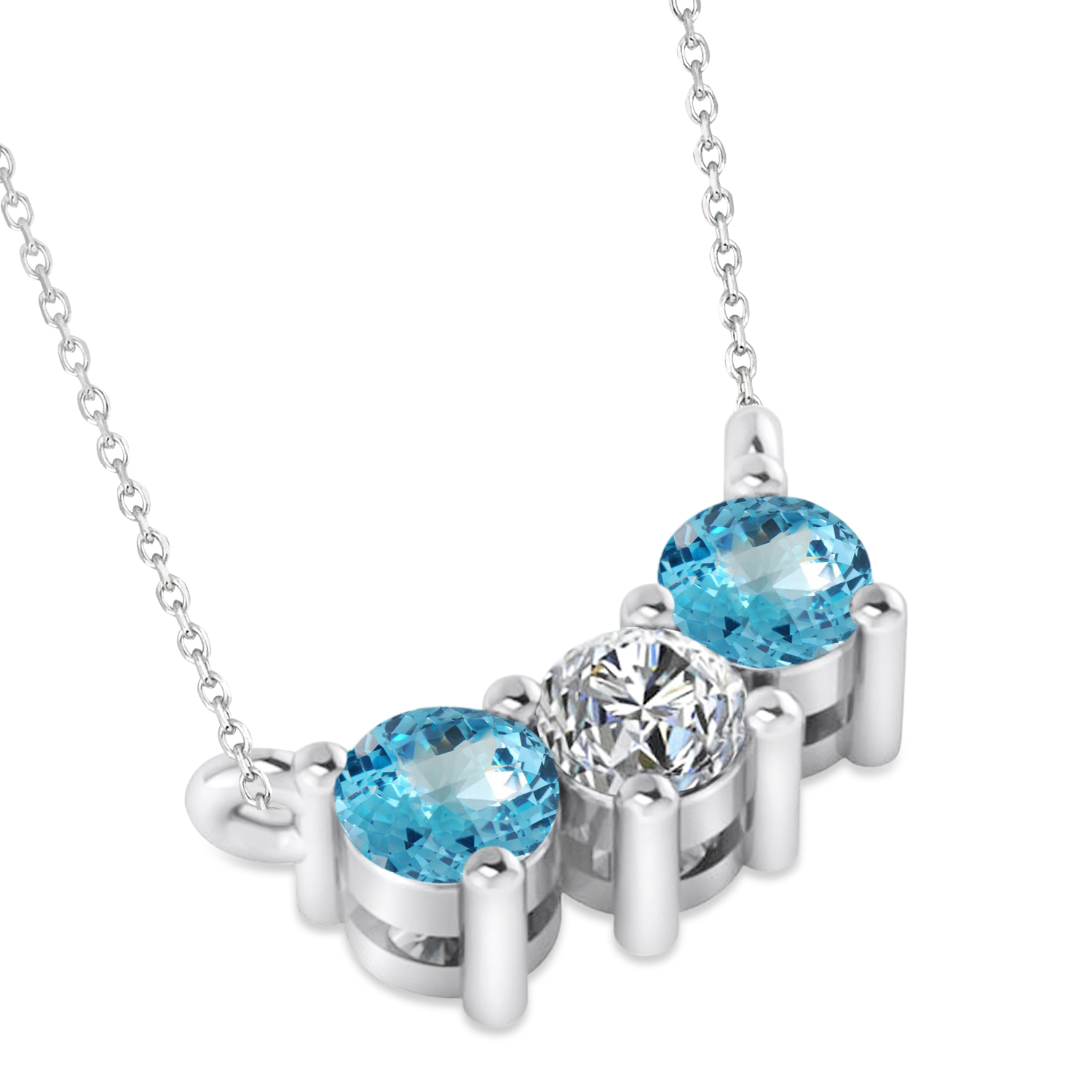 Three Stone Diamond & Blue Topaz Pendant Necklace 14k White Gold (0.45ct)