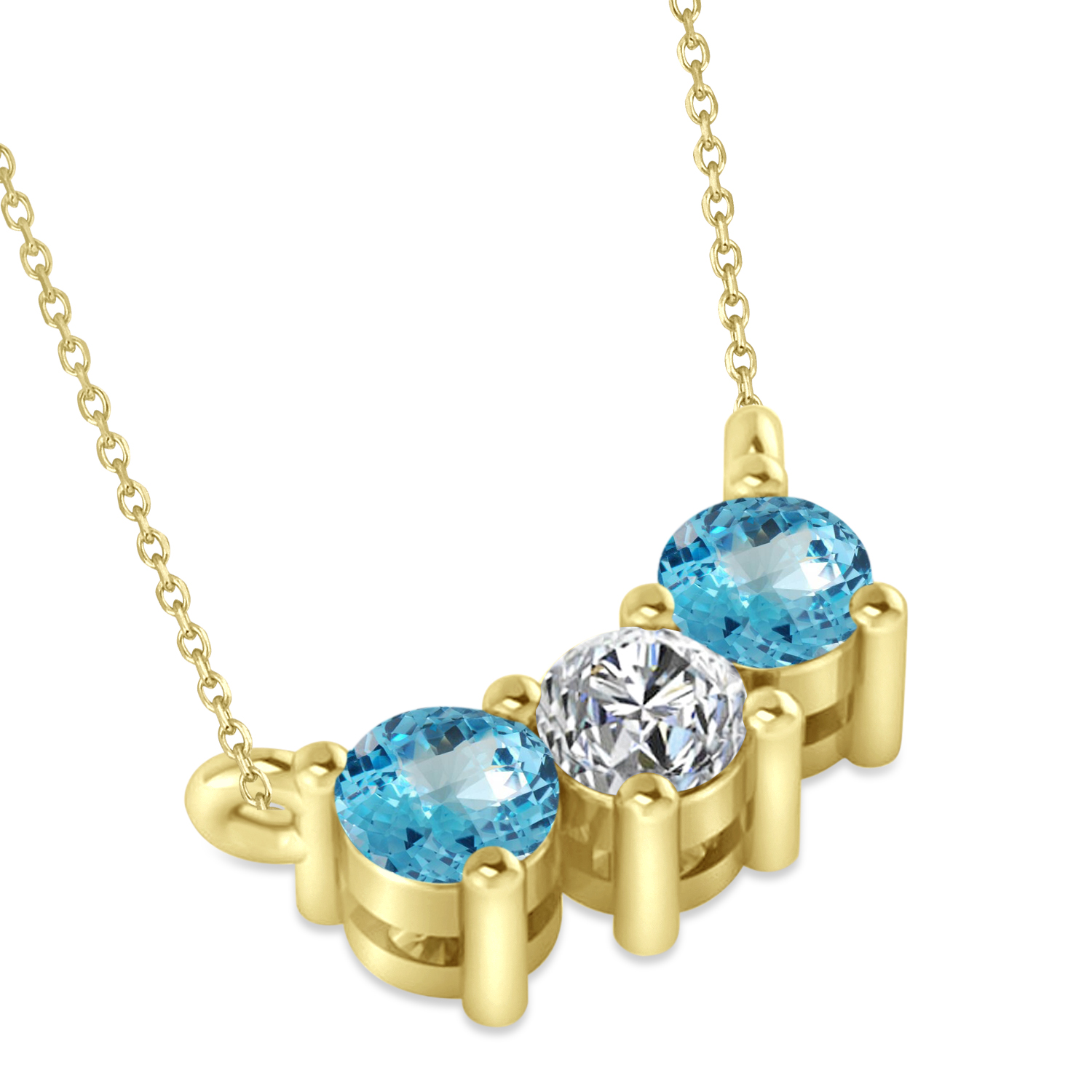 Three Stone Diamond & Blue Topaz Pendant Necklace 14k Yellow Gold (0.45ct)