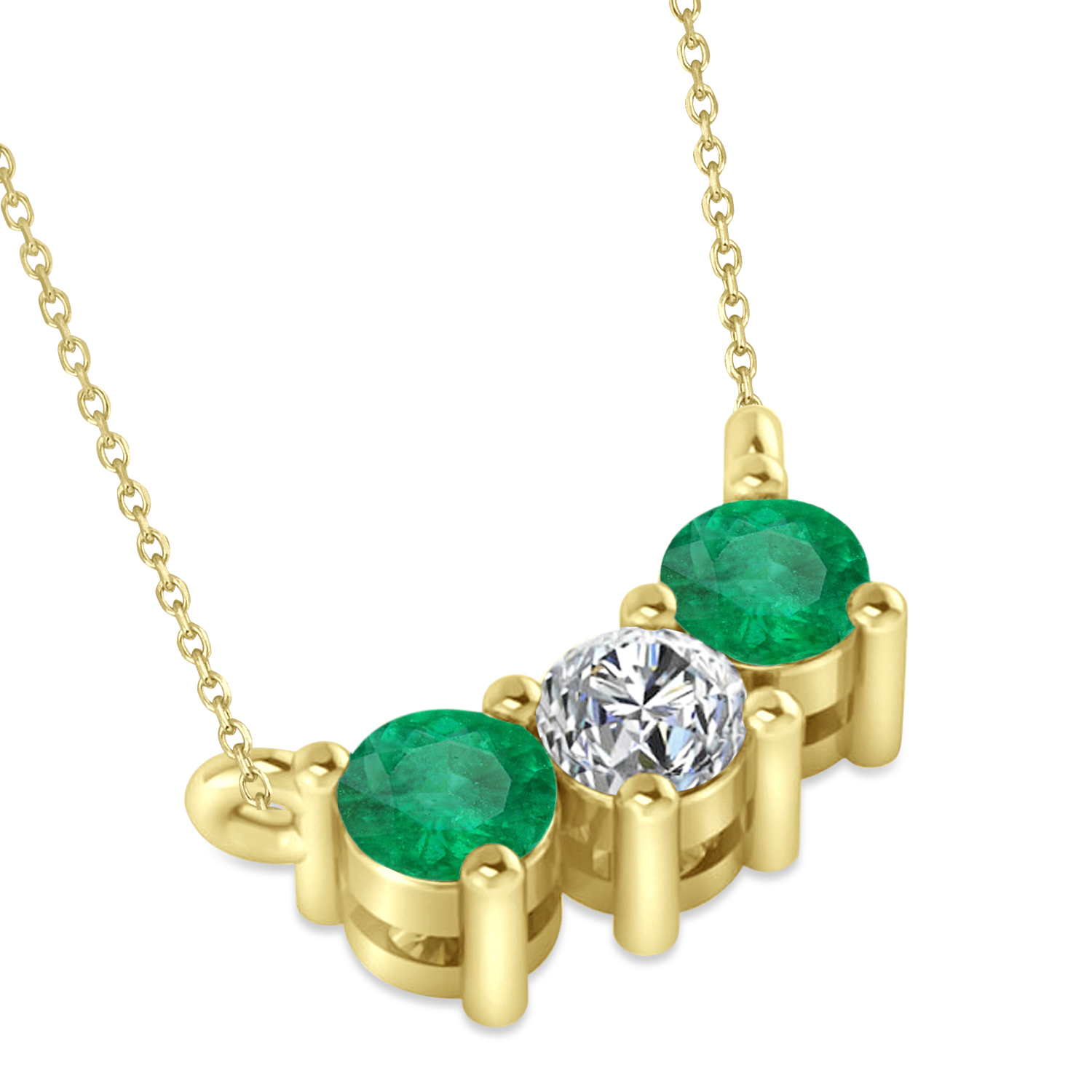 Three Stone Diamond & Emerald Pendant Necklace 14k Yellow Gold (0.45ct)