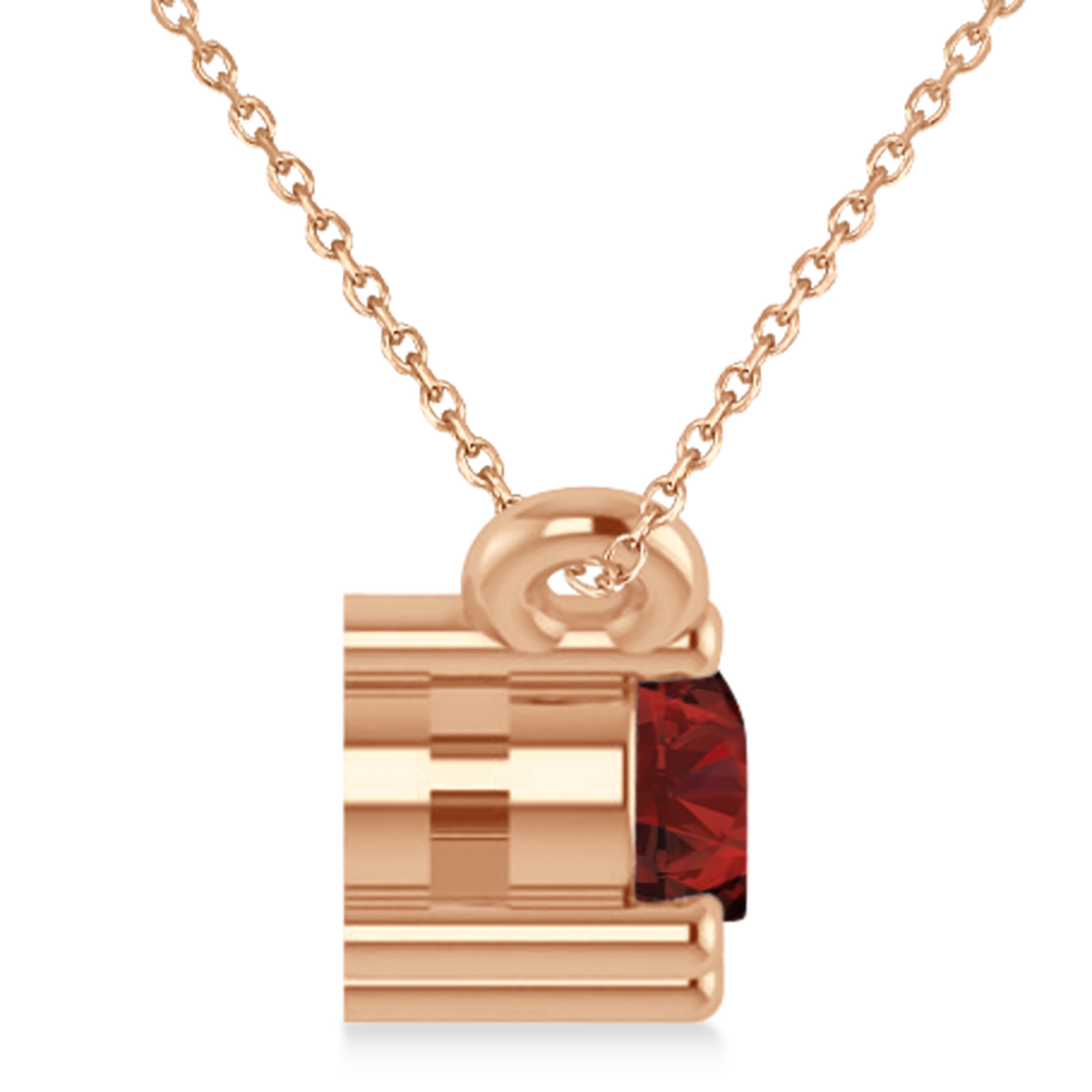 Three Stone Diamond & Garnet Pendant Necklace 14k Rose Gold (0.45ct)