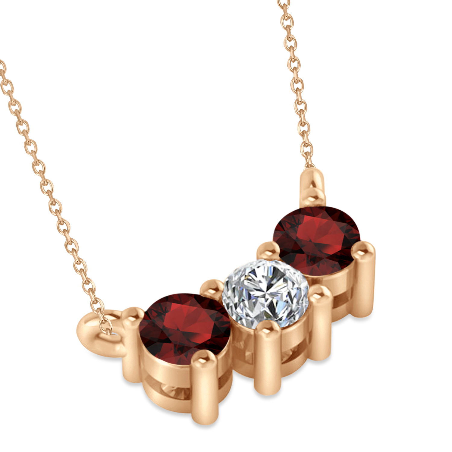 Three Stone Diamond & Garnet Pendant Necklace 14k Rose Gold (0.45ct)