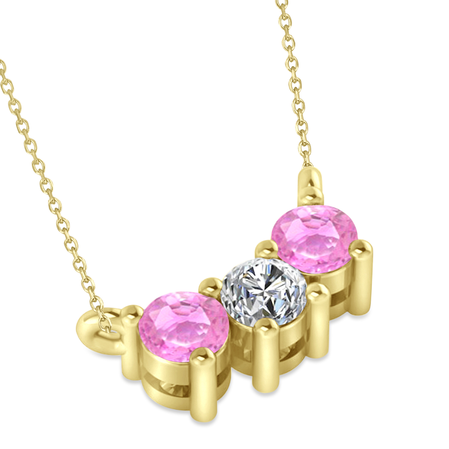 Three Stone Diamond & Pink Sapphire Pendant Necklace 14k Yellow Gold (0.45ct)