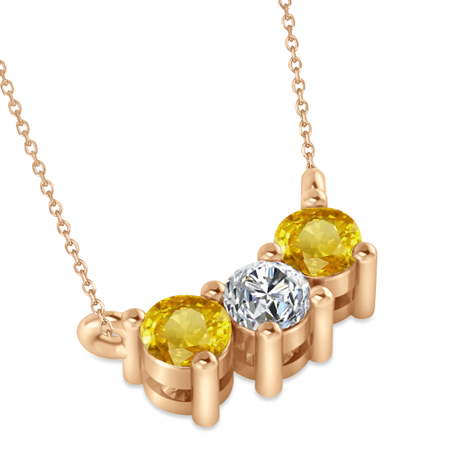 Three Stone Diamond & Yellow Sapphire Pendant Necklace 14k Rose Gold (0.45ct)