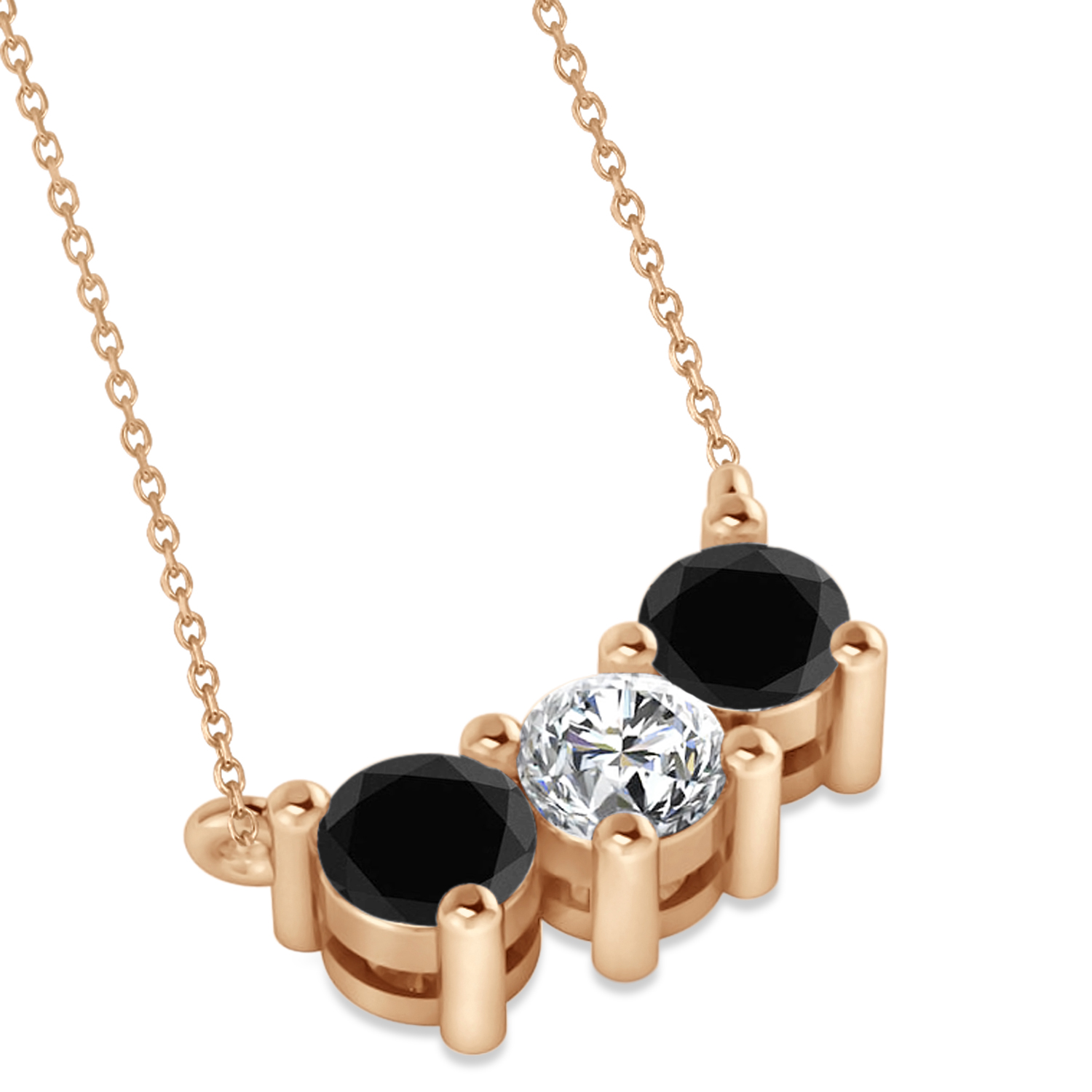Three Stone Diamond & Black Diamond Pendant Necklace 14k Rose Gold (1.00ct)