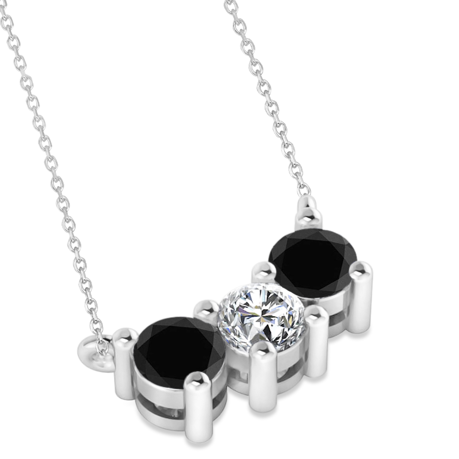 Three Stone Diamond & Black Diamond Pendant Necklace 14k White Gold (1.00ct)