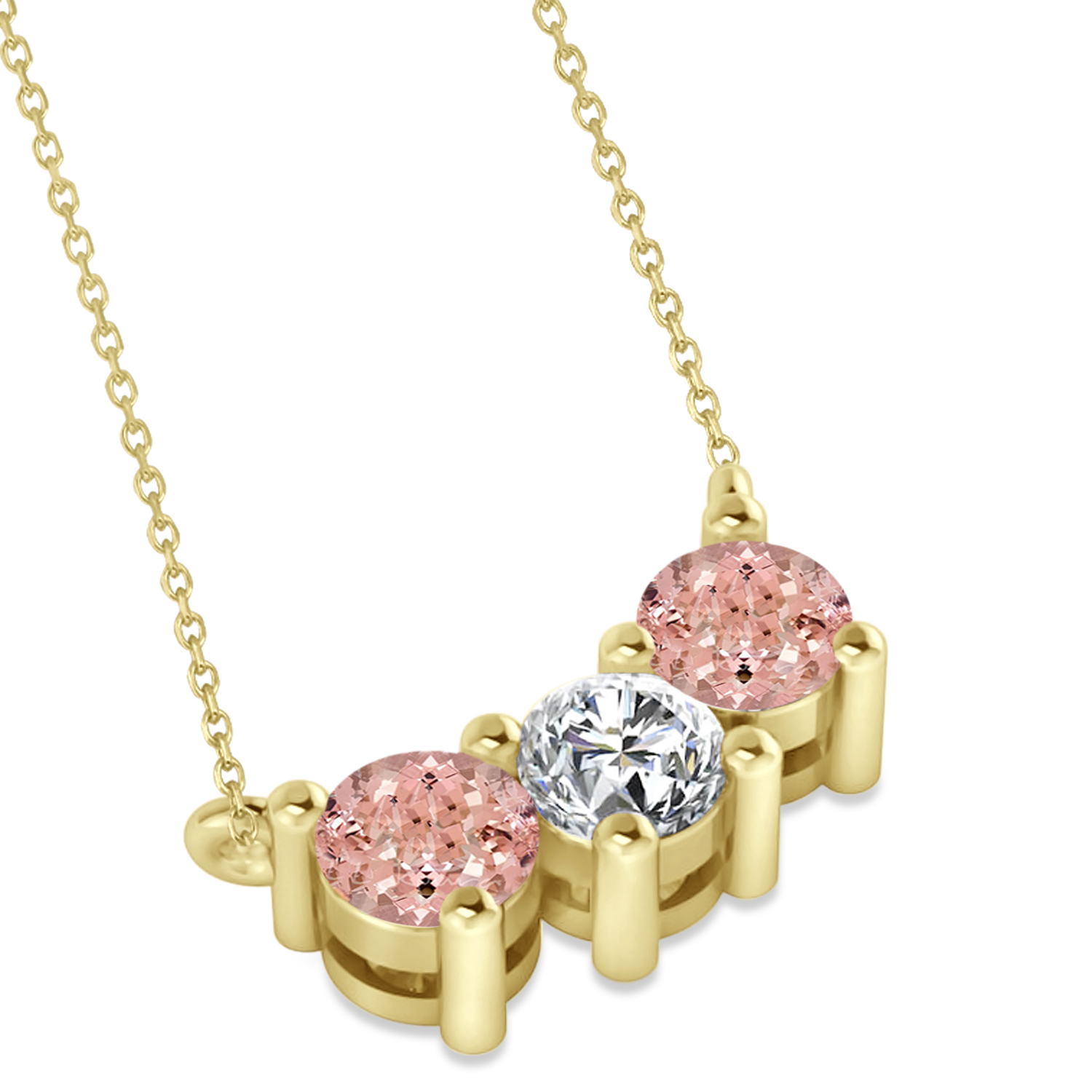 Three Stone Diamond & Morganite Pendant Necklace 14k Yellow Gold (1.00ct)