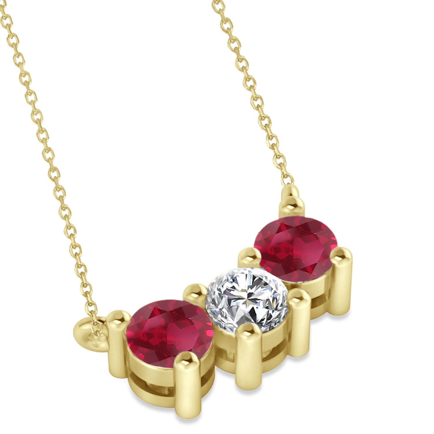 Three Stone Diamond & Ruby Pendant Necklace 14k Yellow Gold (1.00ct)