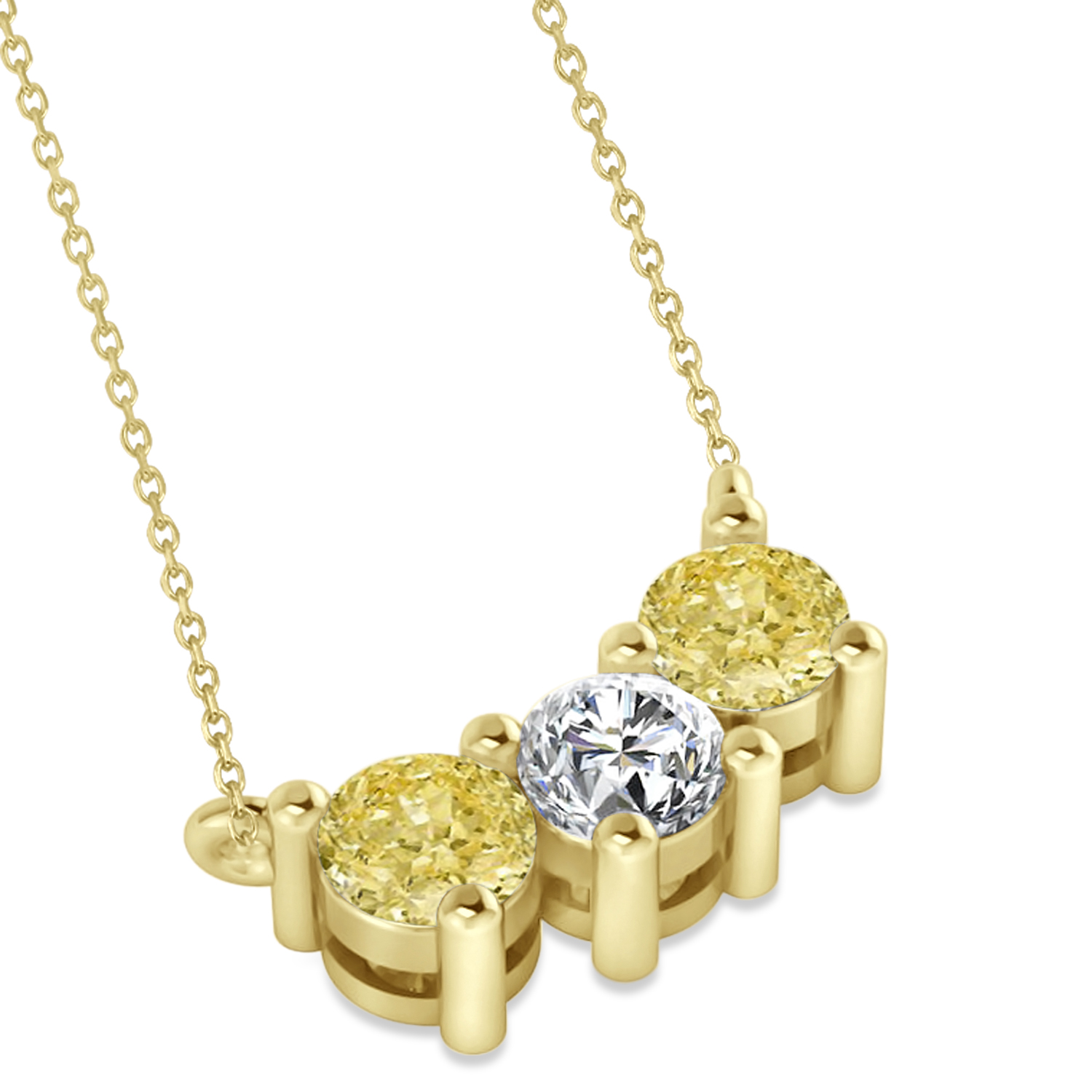 Three Stone Diamond & Yellow Diamond Pendant Necklace 14k Yellow Gold (1.00ct)