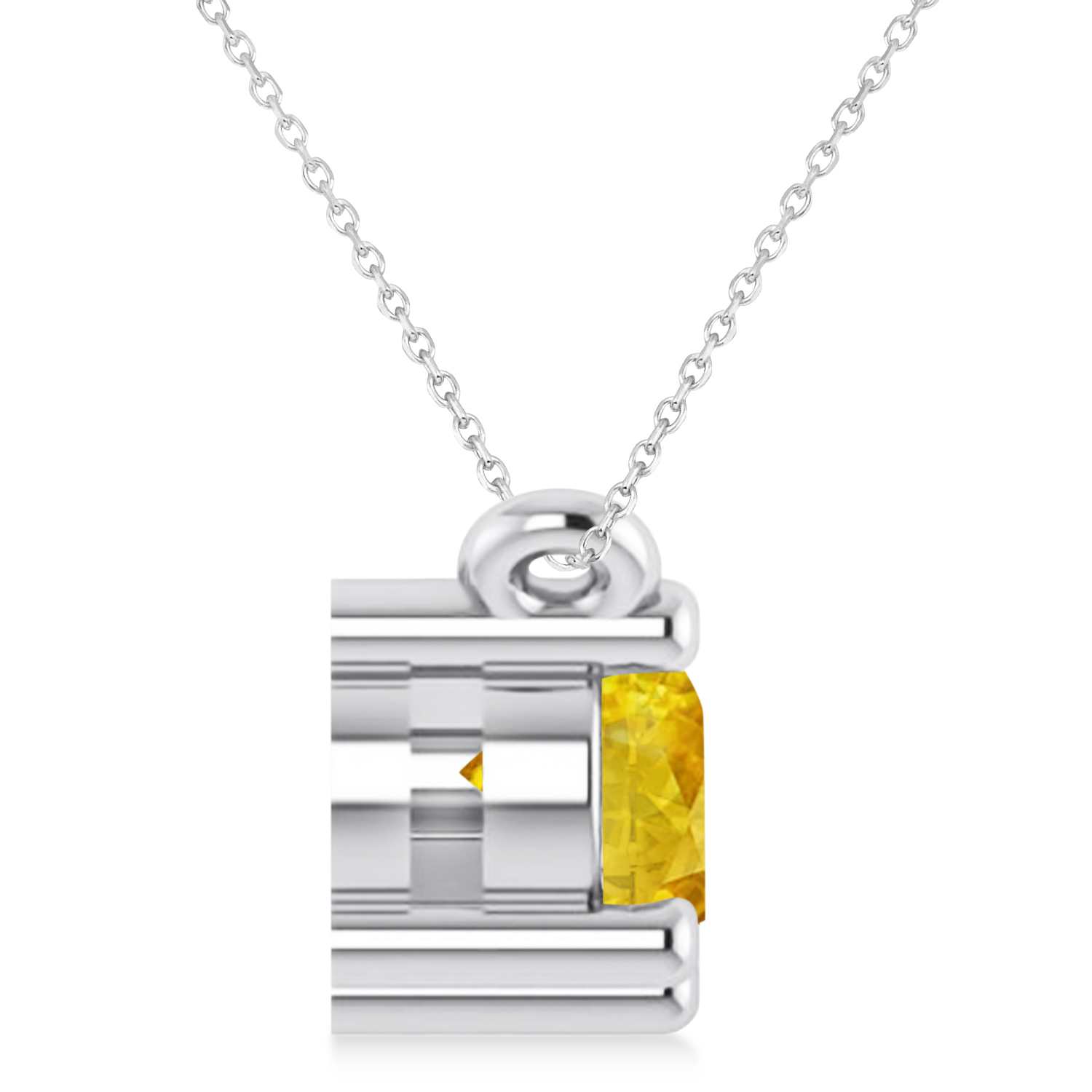 Three Stone Diamond & Yellow Sapphire Pendant Necklace 14k White Gold (1.00ct)