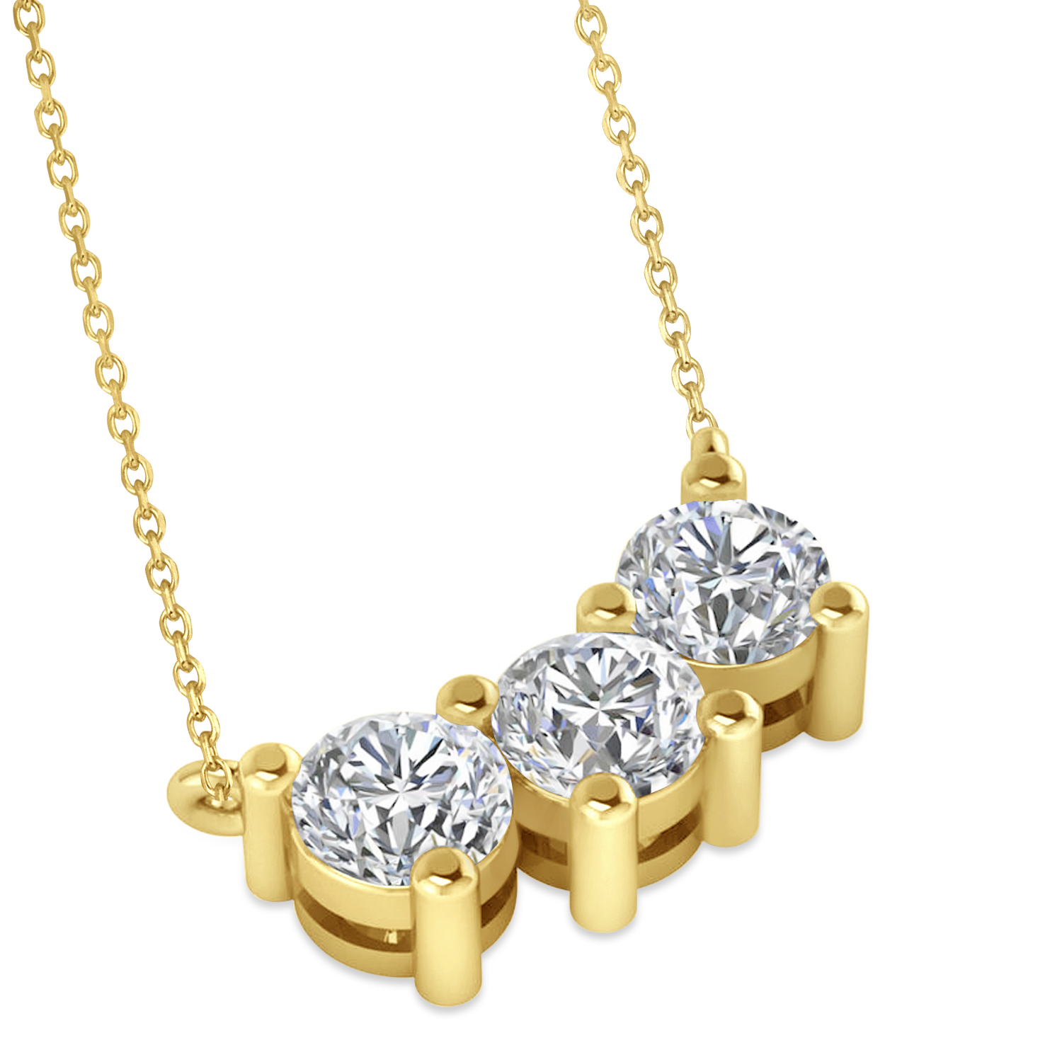 Three Stone Diamond Pendant Necklace 14k Yellow Gold (1.50ct)