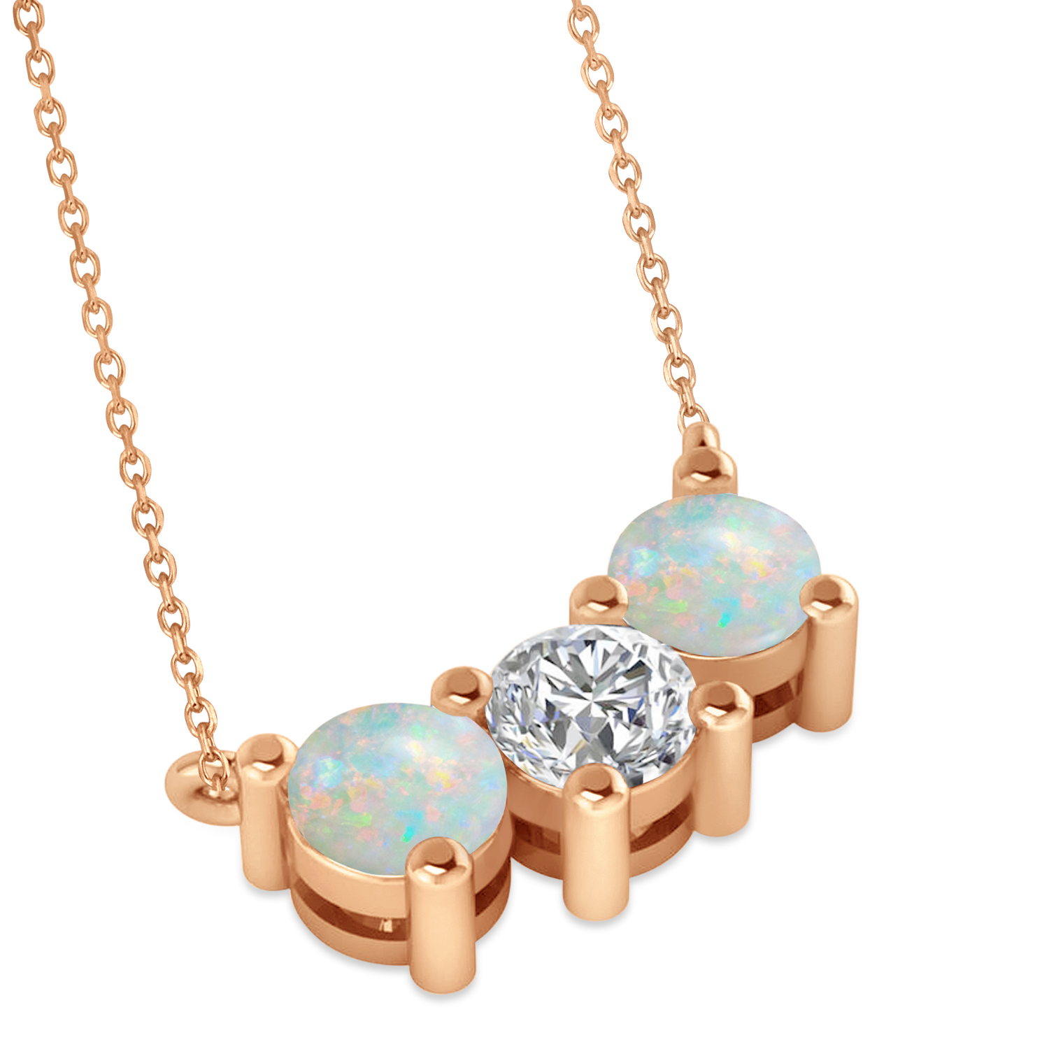 Three Stone Diamond & Opal Pendant Necklace 14k Rose Gold (1.50ct)