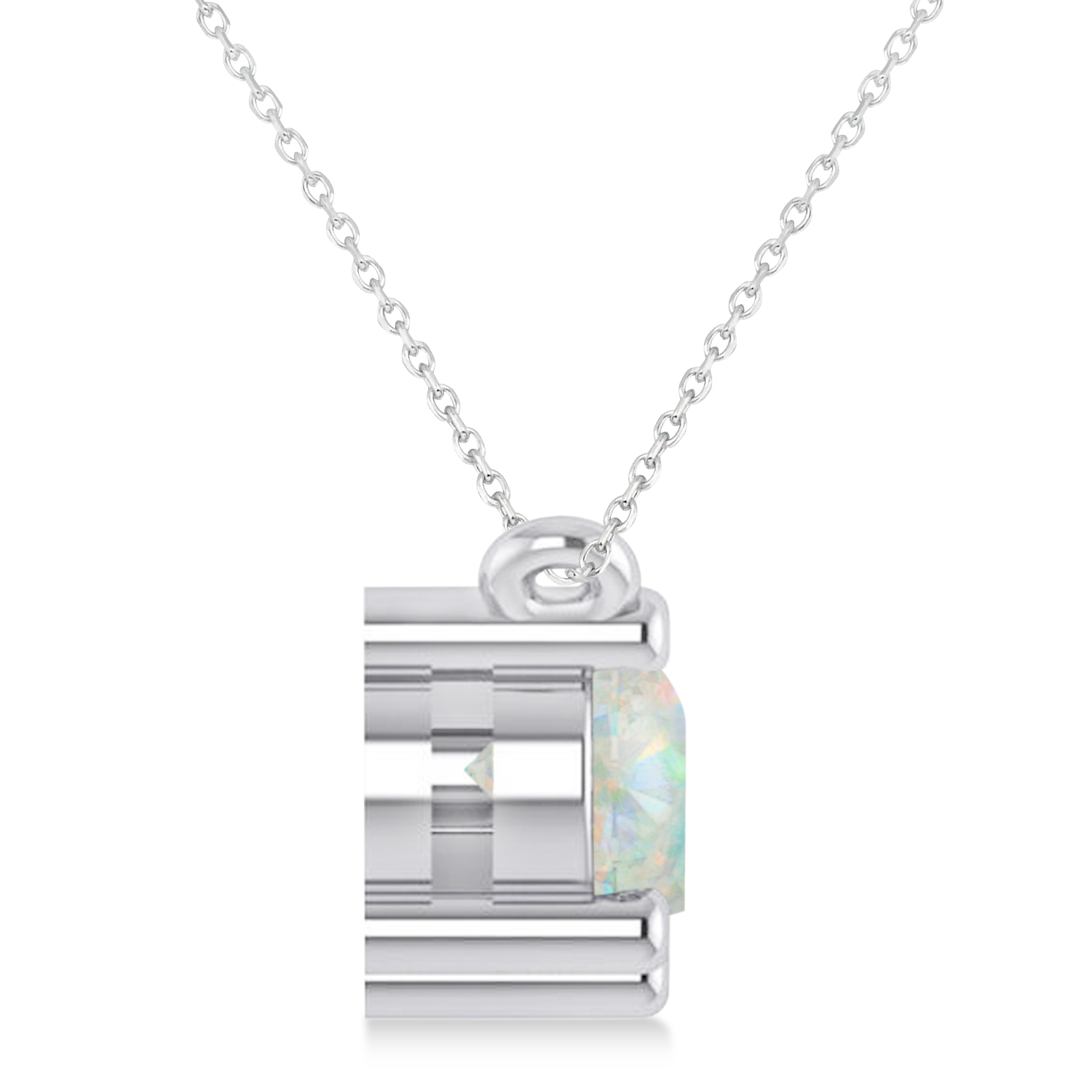 Three Stone Diamond & Opal Pendant Necklace 14k White Gold (1.50ct)