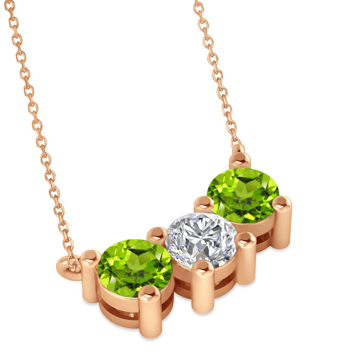 Three Stone Diamond & Peridot Pendant Necklace 14k Rose Gold (1.50ct)