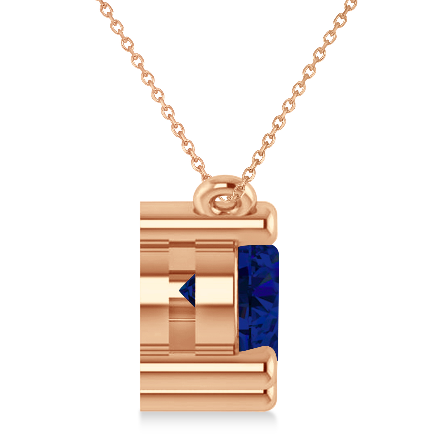 Three Stone Diamond & Blue Sapphire Pendant Necklace 14k Rose Gold (3.00ct)