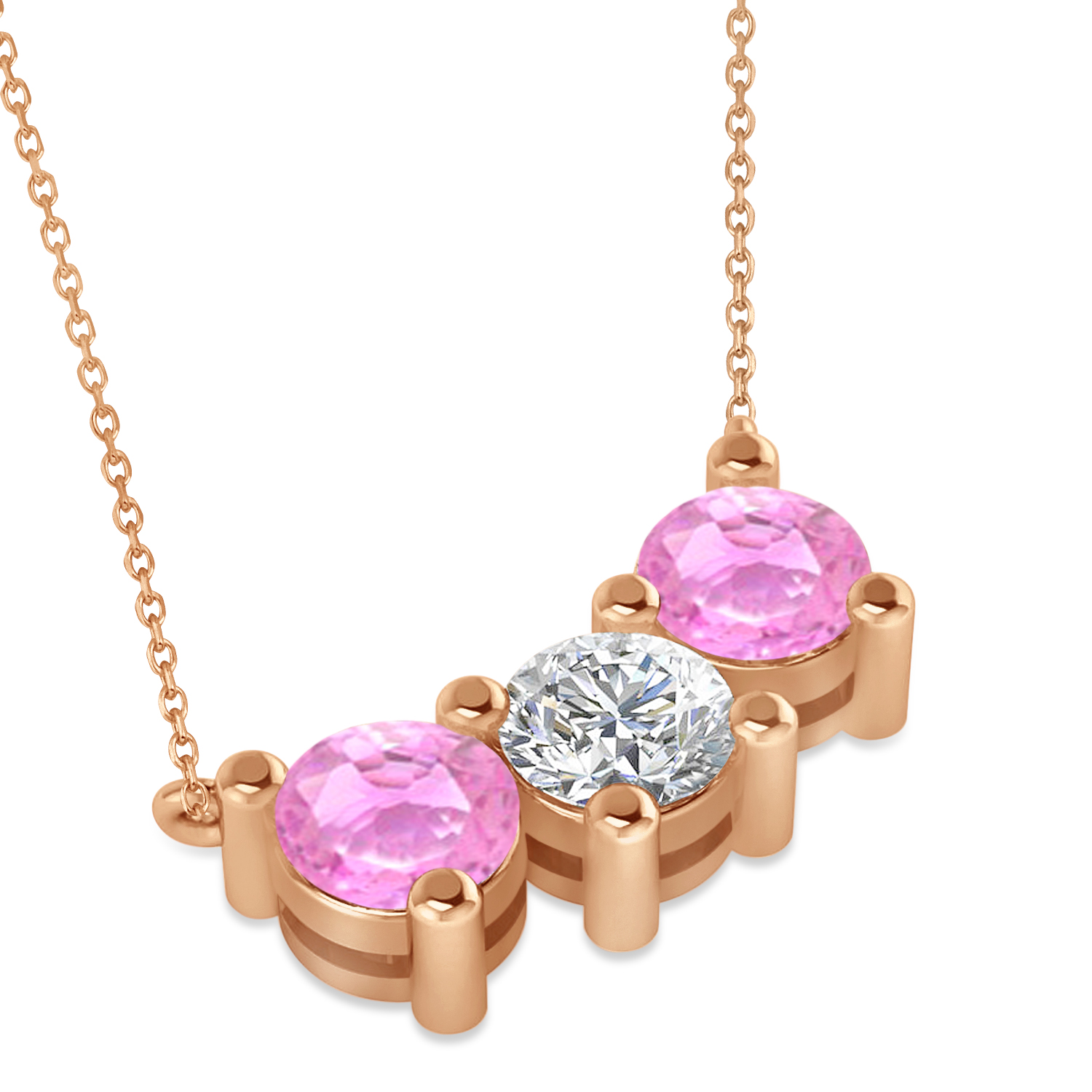 Three Stone Diamond & Pink Sapphire Pendant Necklace 14k Rose Gold (3.00ct)