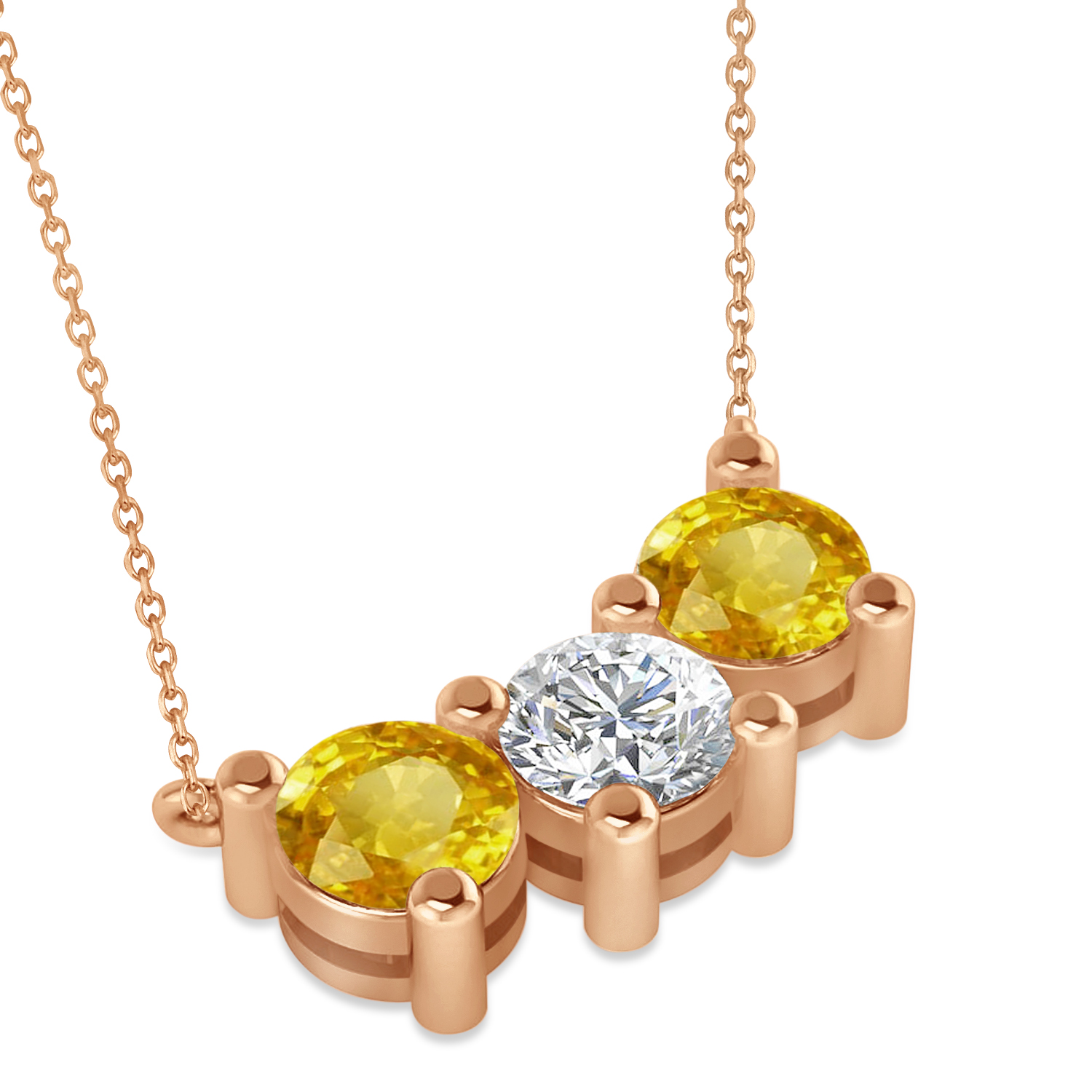 Three Stone Diamond & Yellow Sapphire Pendant Necklace 14k Rose Gold (3.00ct)
