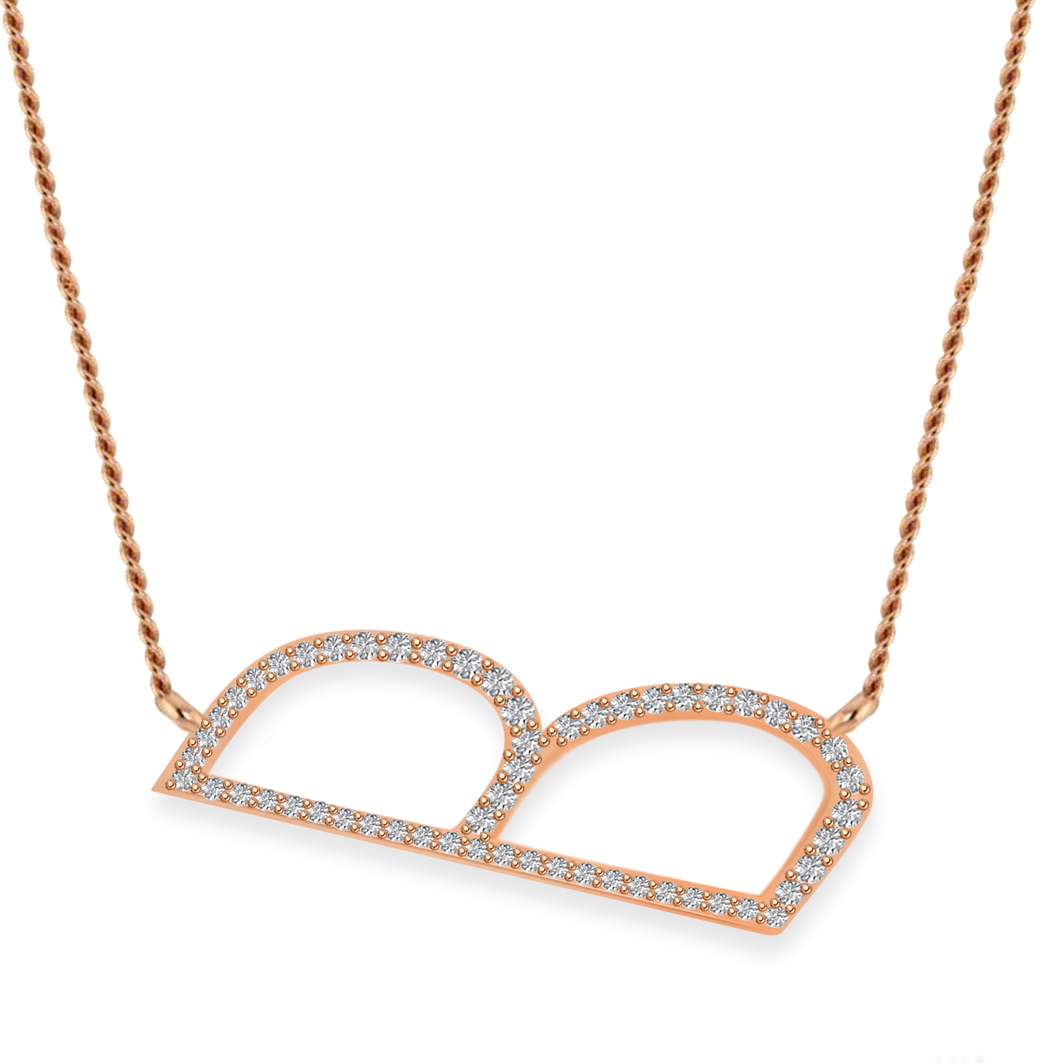 Personalized Diamond Large Tilted Initial Necklace 14k Rose Gold