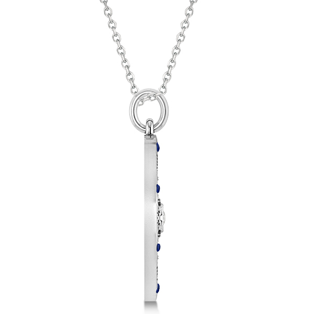 Compass Pendant For Men Blue Sapphire & Diamond Accented 14k White Gold (0.45ct)