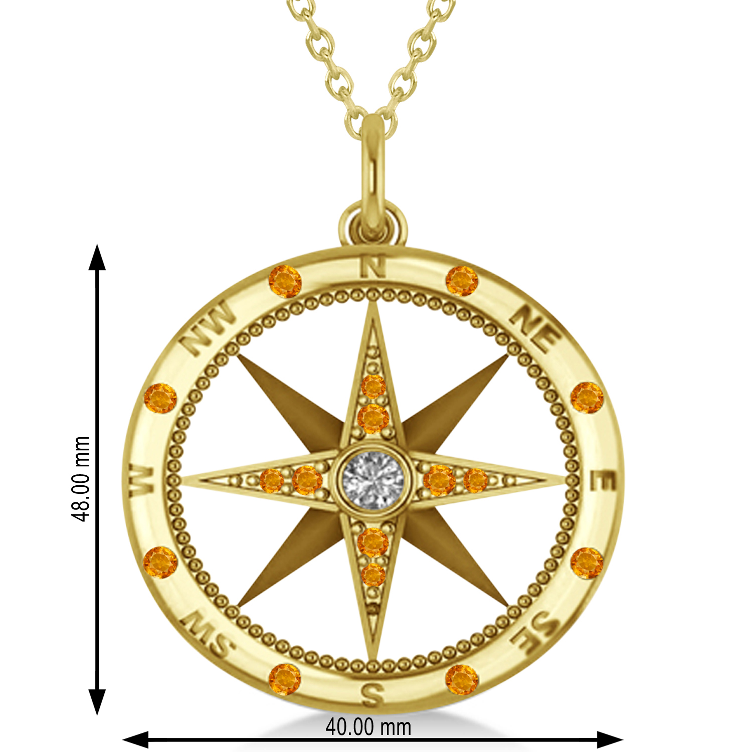 Compass Pendant For Men Citrine & Diamond Accented 14k Yellow Gold (0.45ct)