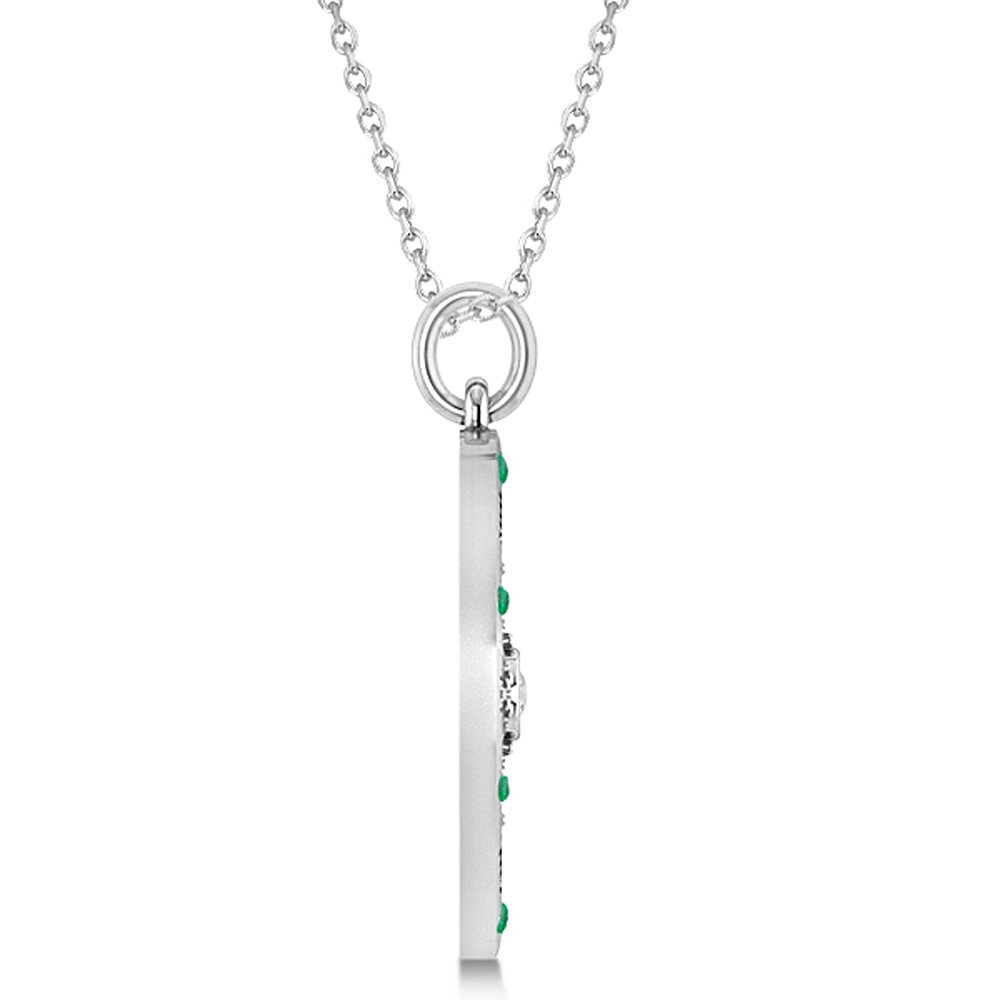 Compass Pendant For Men Emerald & Diamond Accented 14k White Gold (0.45ct)