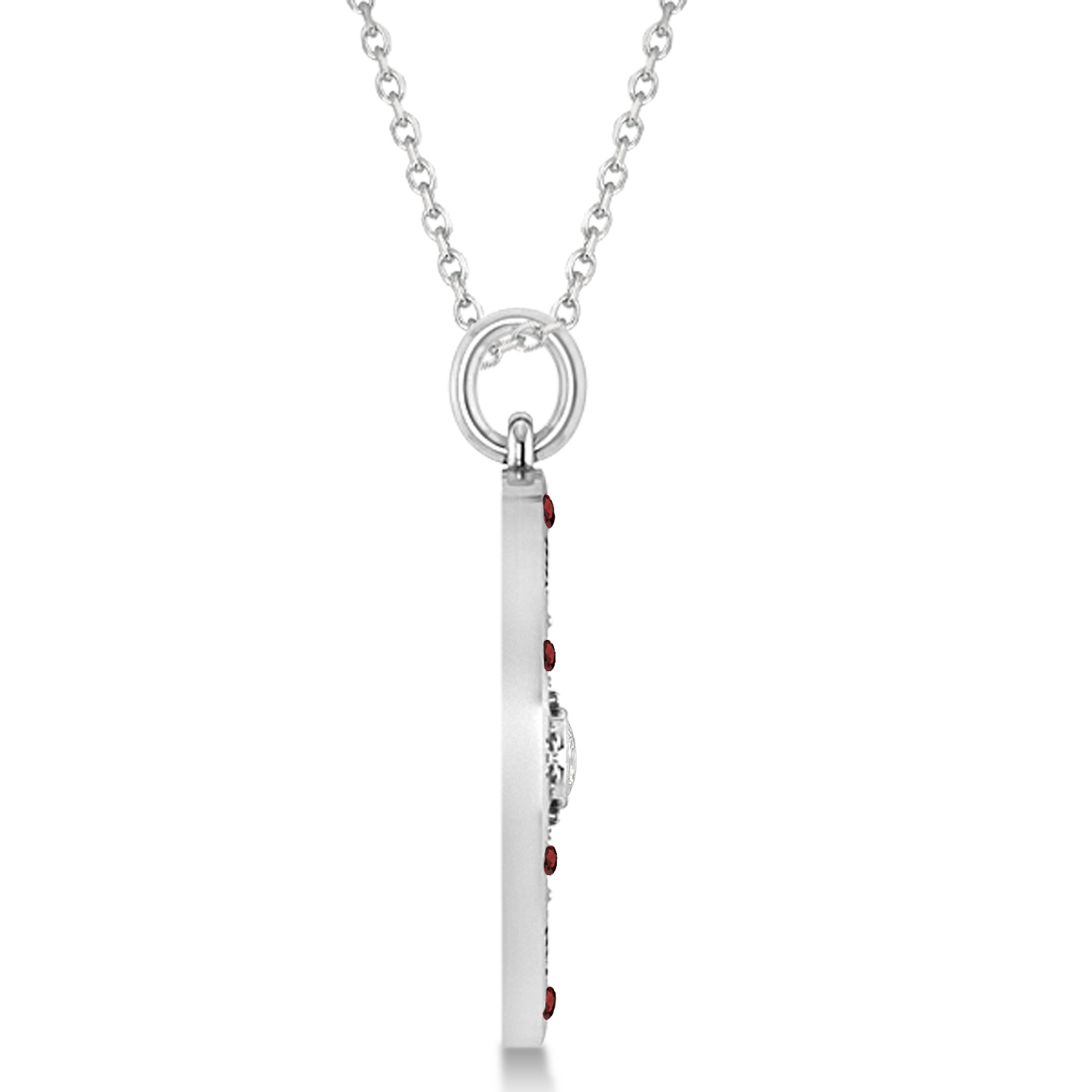 Compass Pendant For Men Garnet & Diamond Accented 14k White Gold (0.45ct)