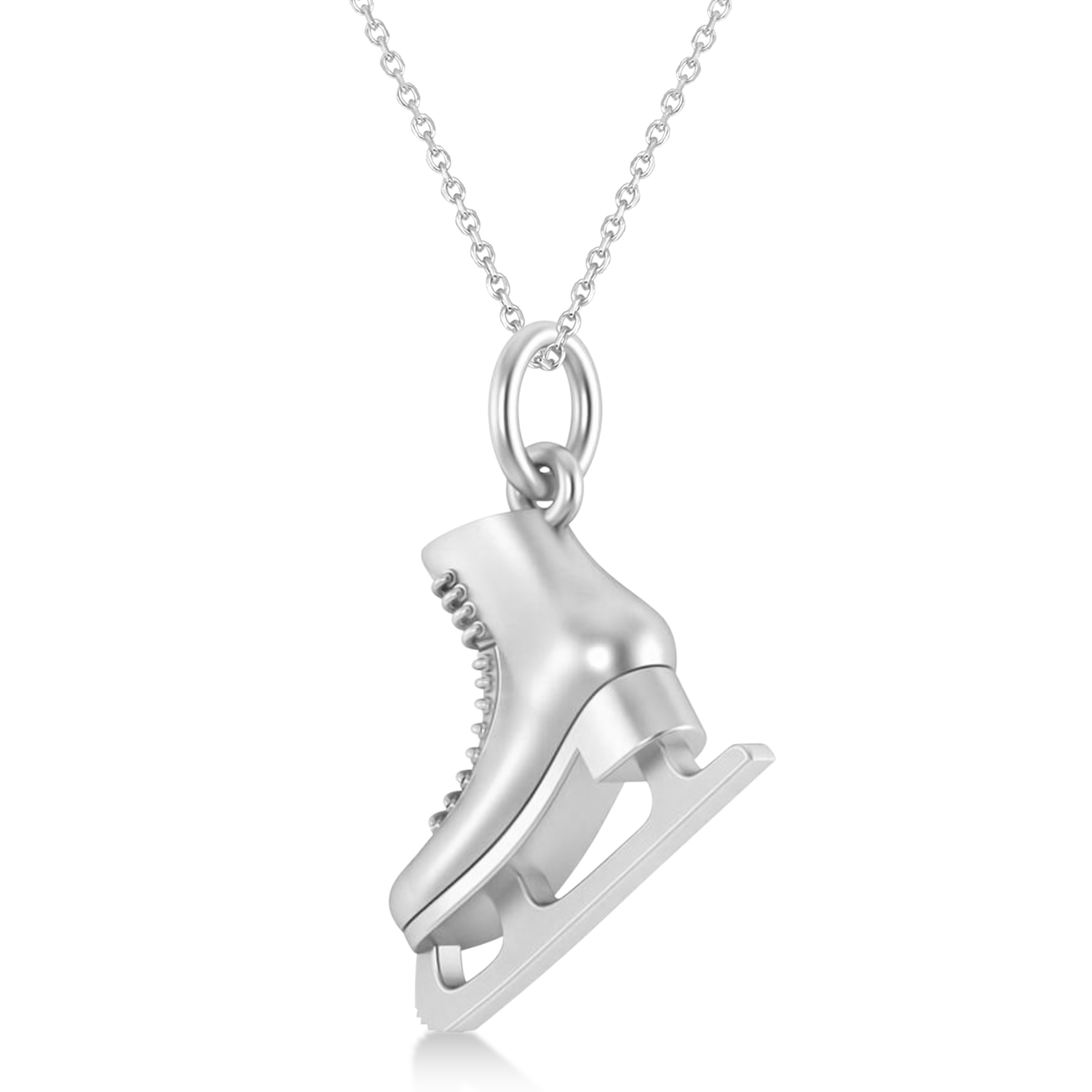 Ice Skate Charm Pendant Necklace 14K White Gold