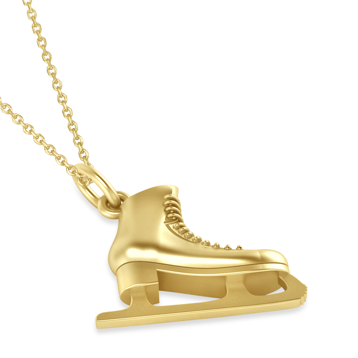 Ice Skate Charm Pendant Necklace 14K Yellow Gold