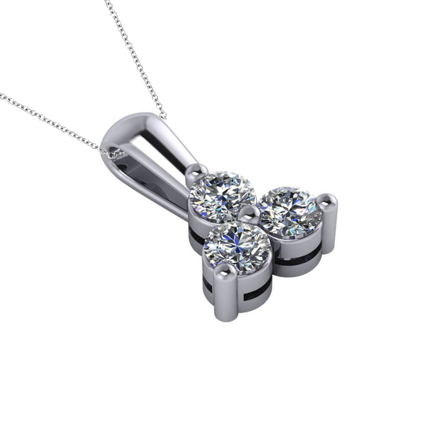 Three Stone Diamond Pendant Necklace 14k White Gold (0.50ct)