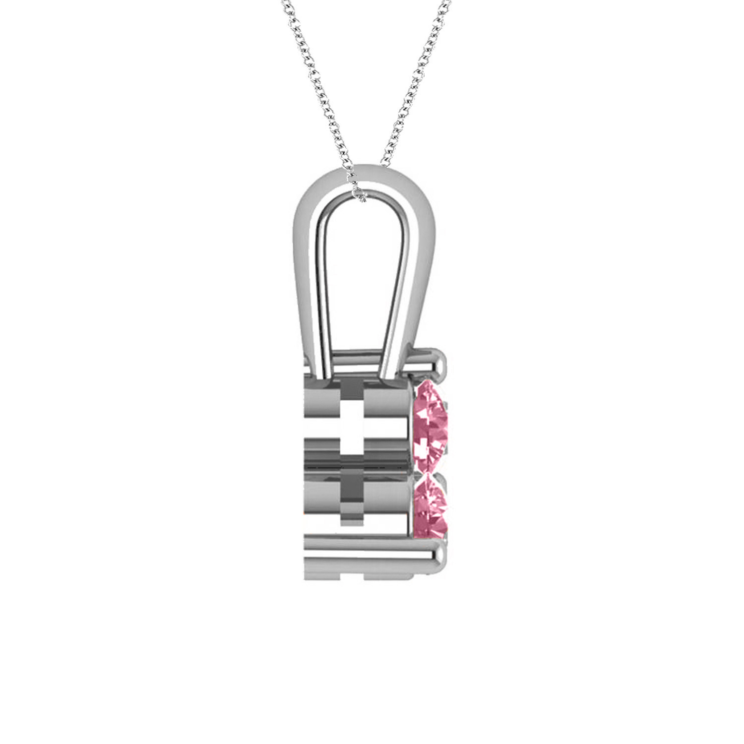 Three Stone Diamond & Pink Sapphire Pendant Necklace 14k White Gold (0.50ct)