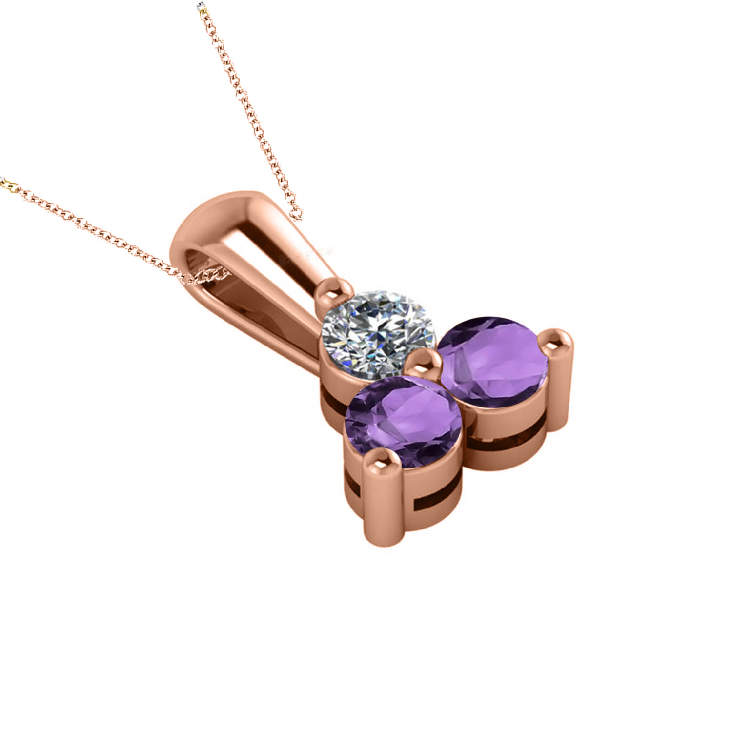 Three Stone Diamond & Amethyst Pendant Necklace 14k Rose Gold (1.00ct)