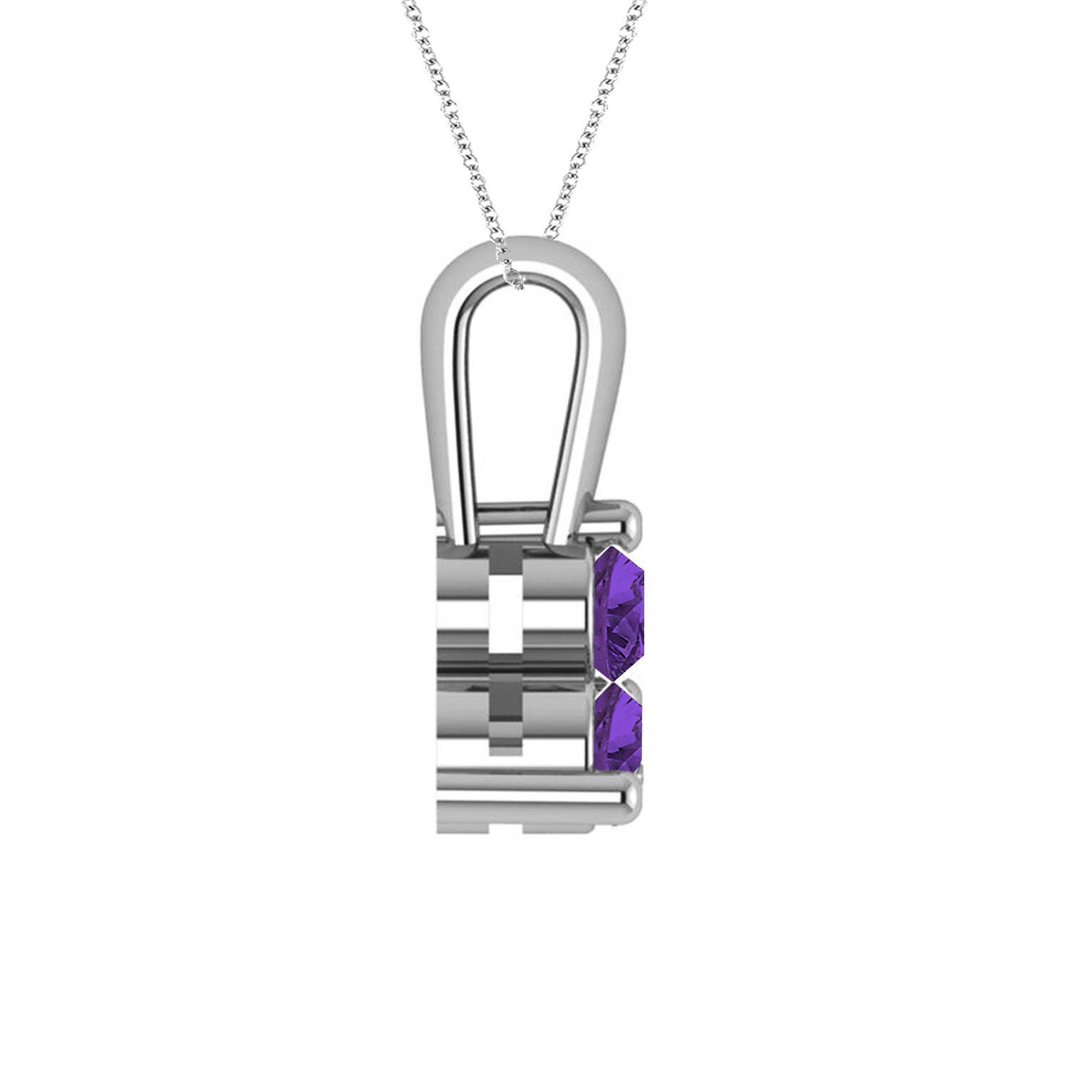 Three Stone Diamond & Amethyst Pendant Necklace 14k White Gold (1.00ct)