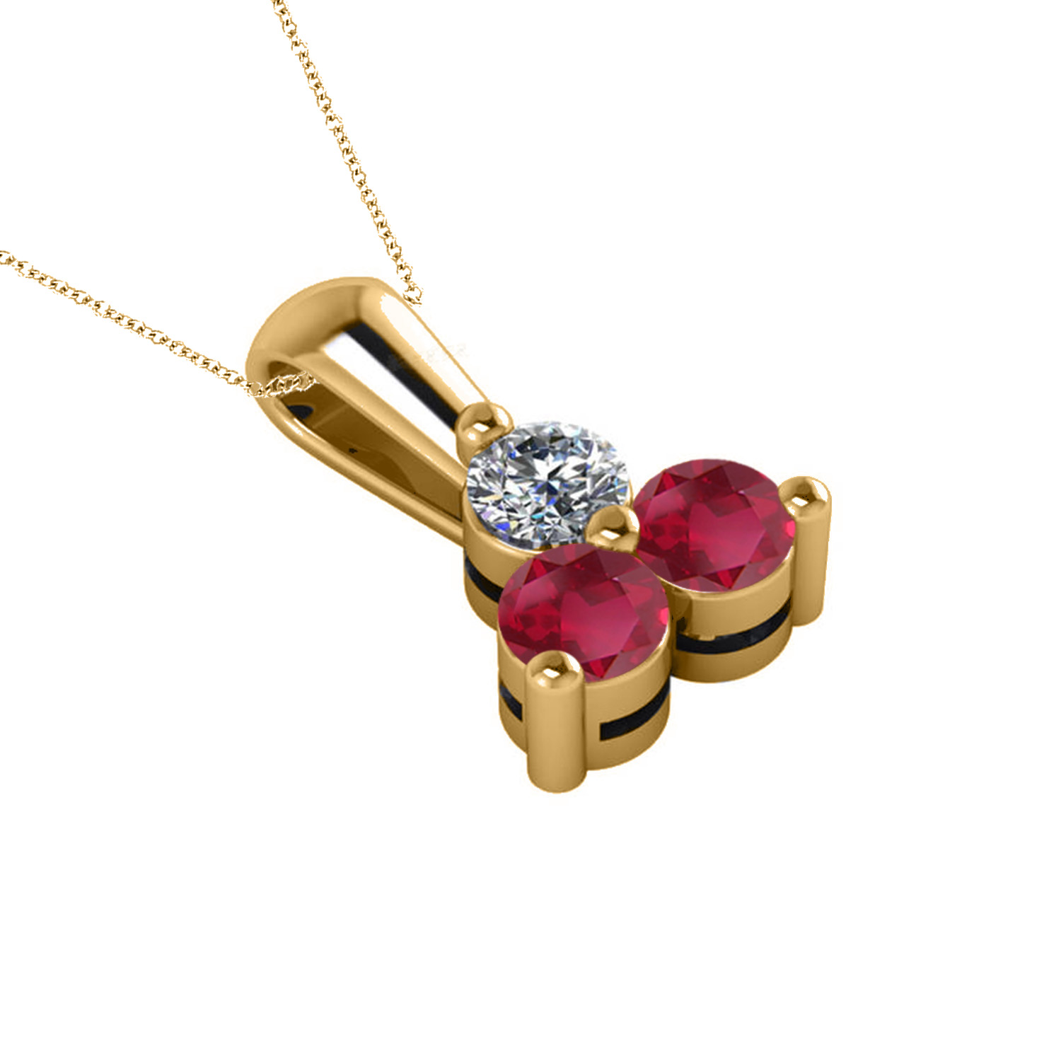 Three Stone Diamond & Ruby Pendant Necklace 14k Yellow Gold (1.00ct)