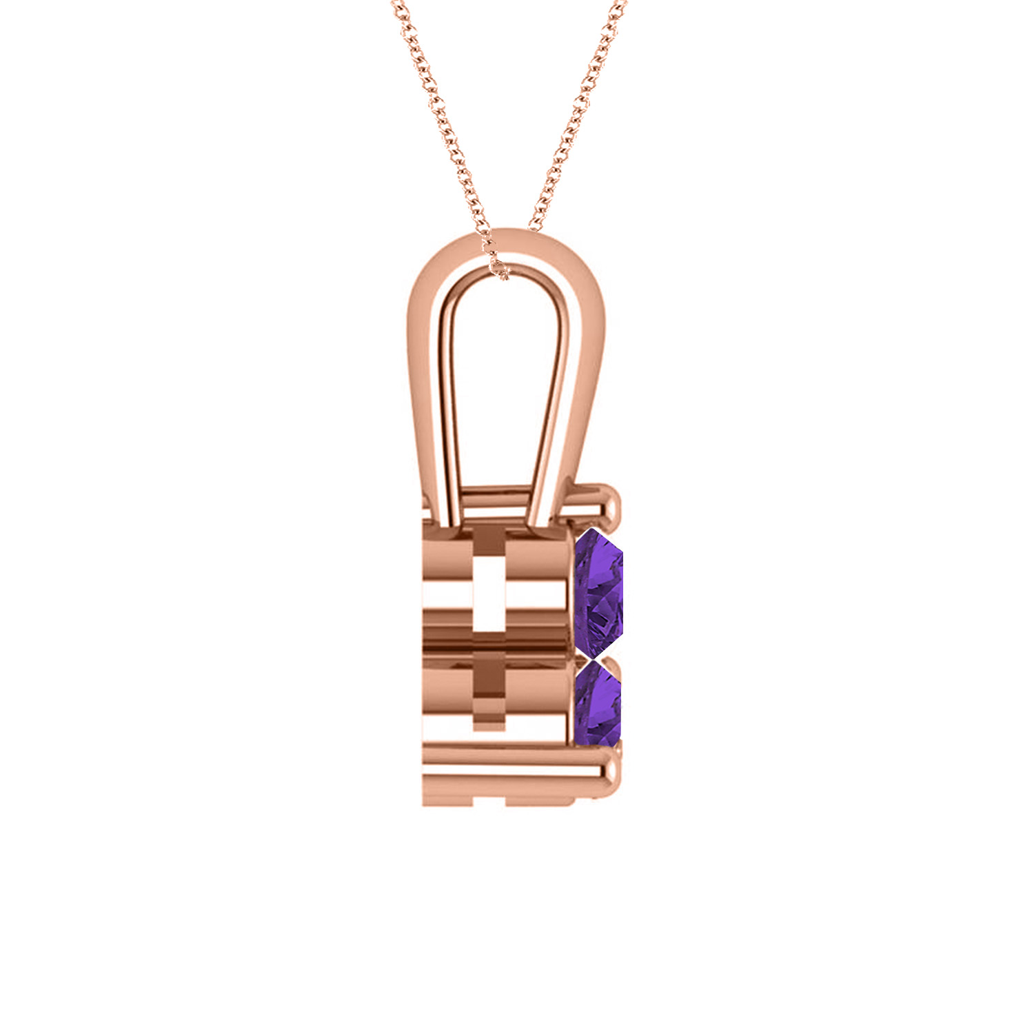Three Stone Diamond & Amethyst Pendant Necklace 14k Rose Gold (1.50ct)