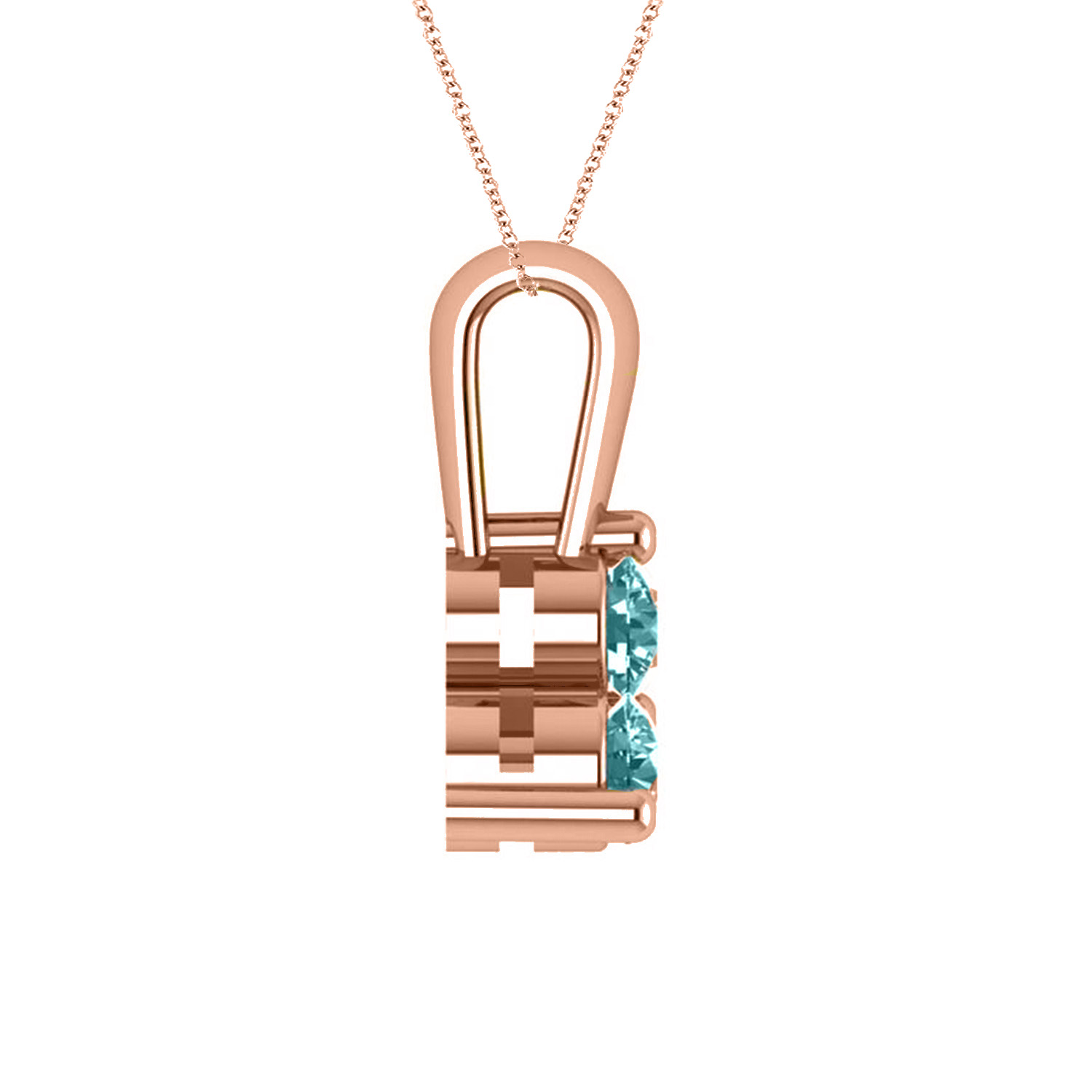 Three Stone Diamond & Aquamarine Pendant Necklace 14k Rose Gold (1.50ct)