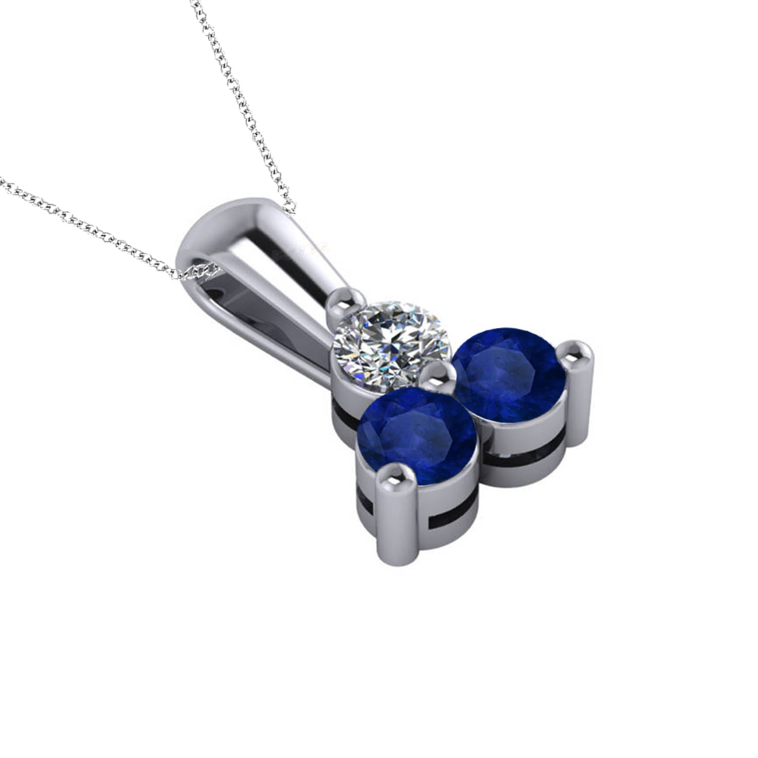 Three Stone Diamond & Blue Sapphire Pendant 14k White Gold (1.50ct)