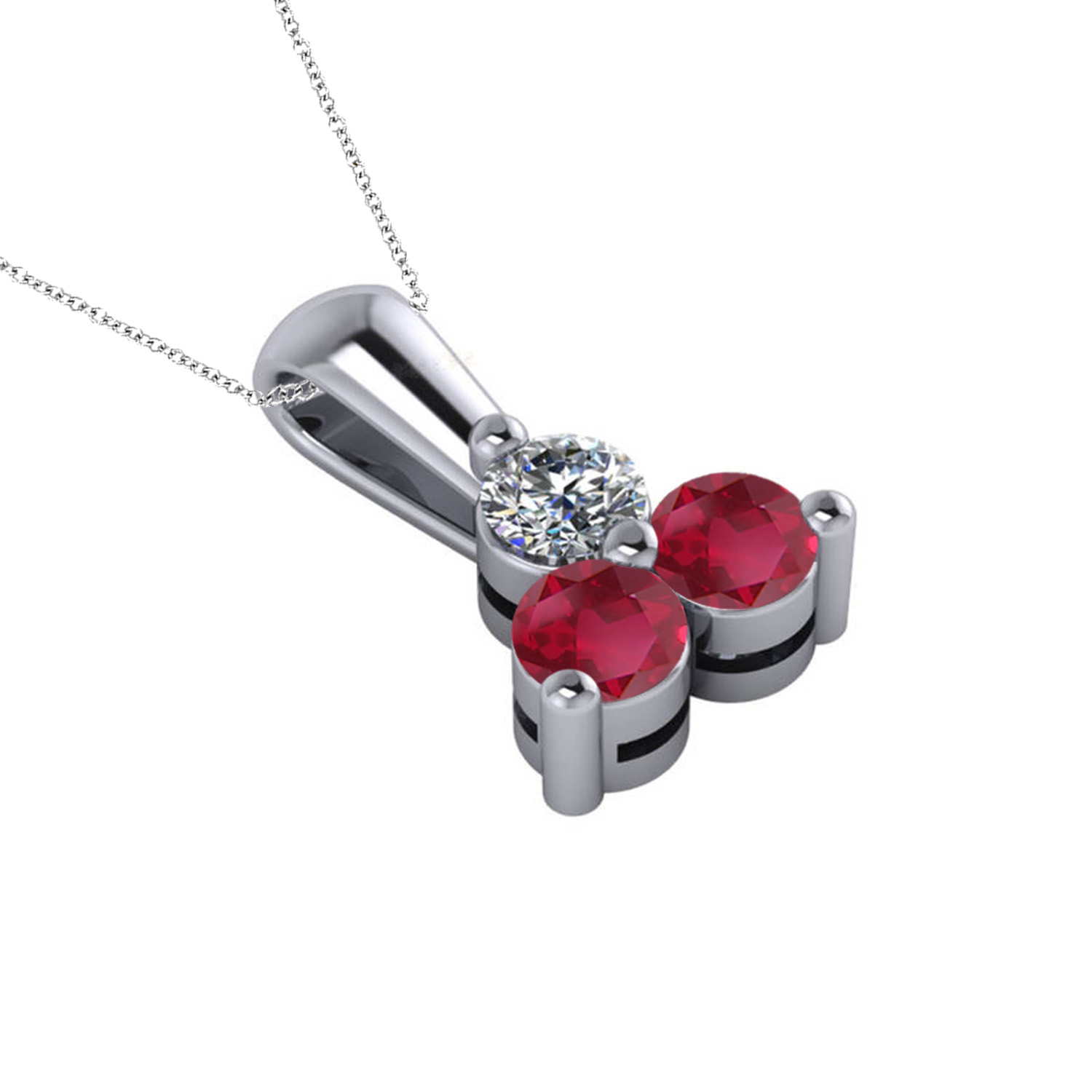 Three Stone Diamond & Ruby Pendant Necklace 14k White Gold (1.50ct)