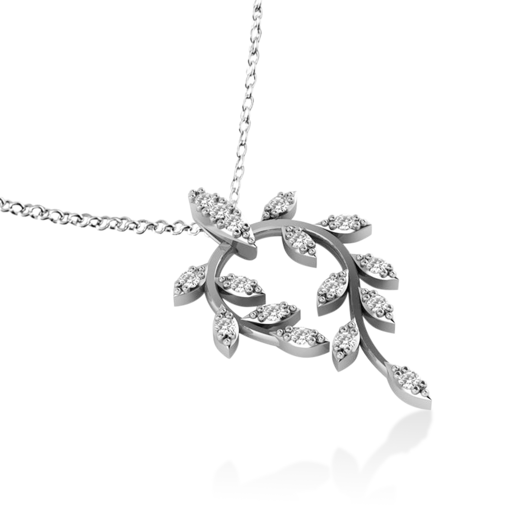 Diamond Vine Leaf Pendant Necklace 14k White Gold (0.24ct)