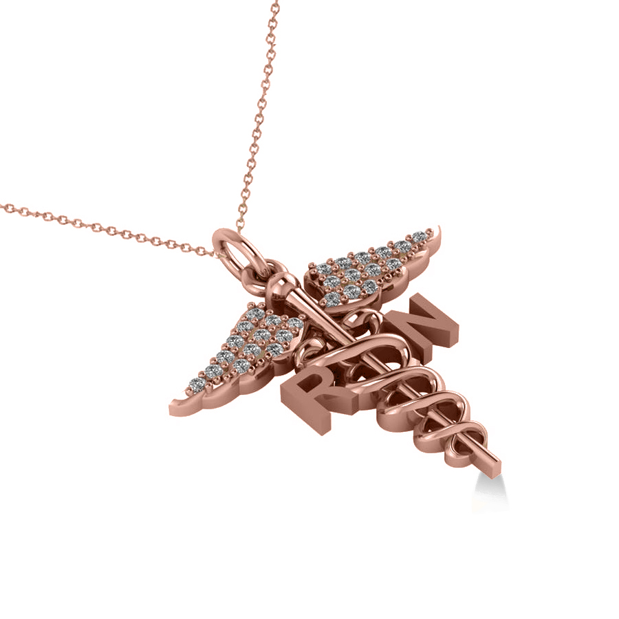 Diamond Caduceus RN Medical Symbol Pendant 14k Rose Gold (0.13ct)