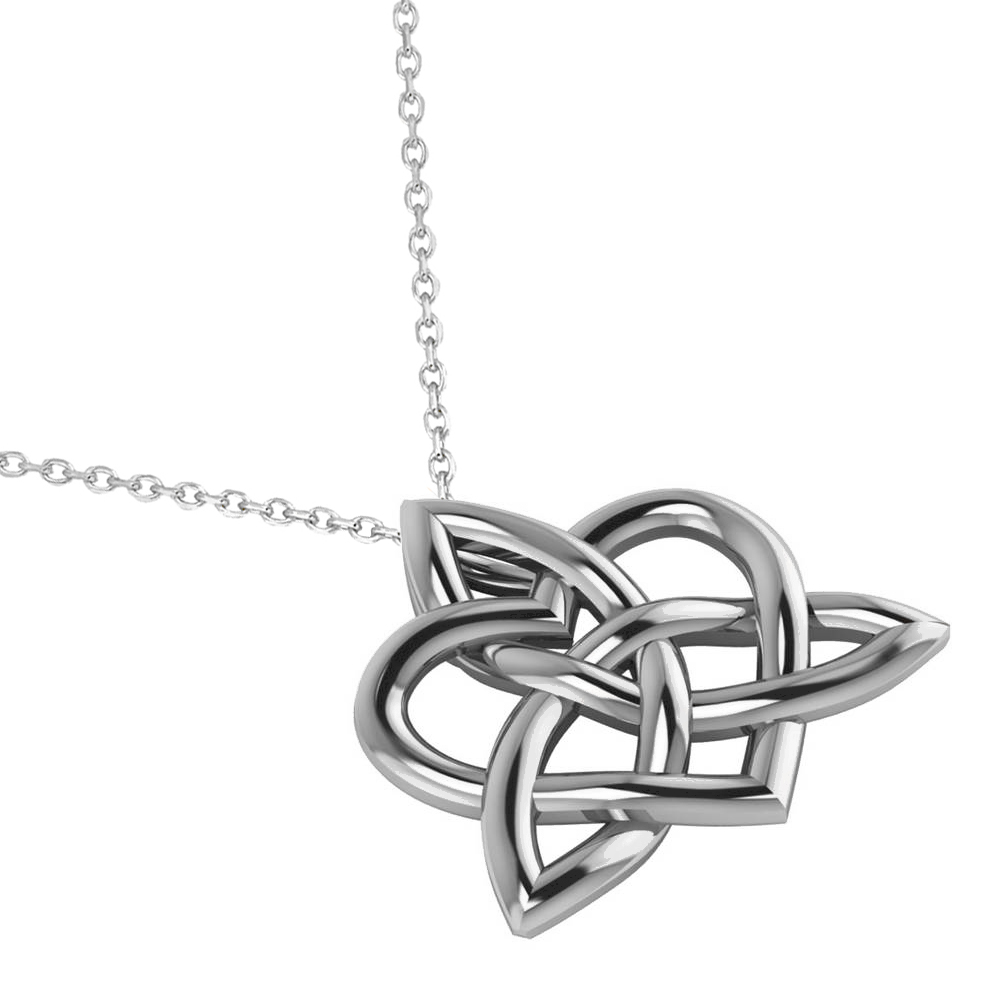 Celtic Trinity Knot Heart Pendant Necklace 14K White Gold AD6956