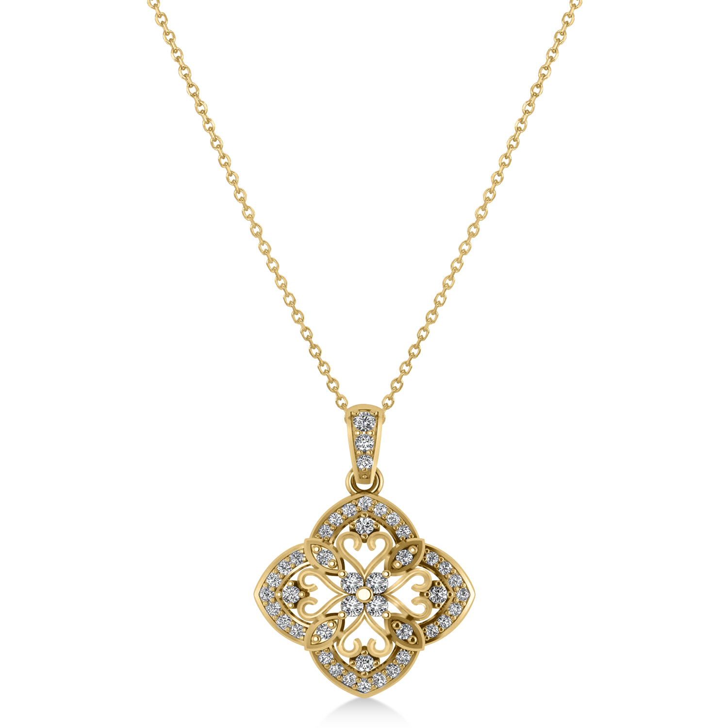 Four Leaf Clover Diamond Pendant Necklace 14k Yellow Gold (0.61ct)