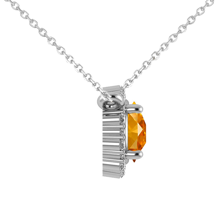 Round Diamond & Citrine Halo Pendant Necklace 14K White Gold (1.25ct)