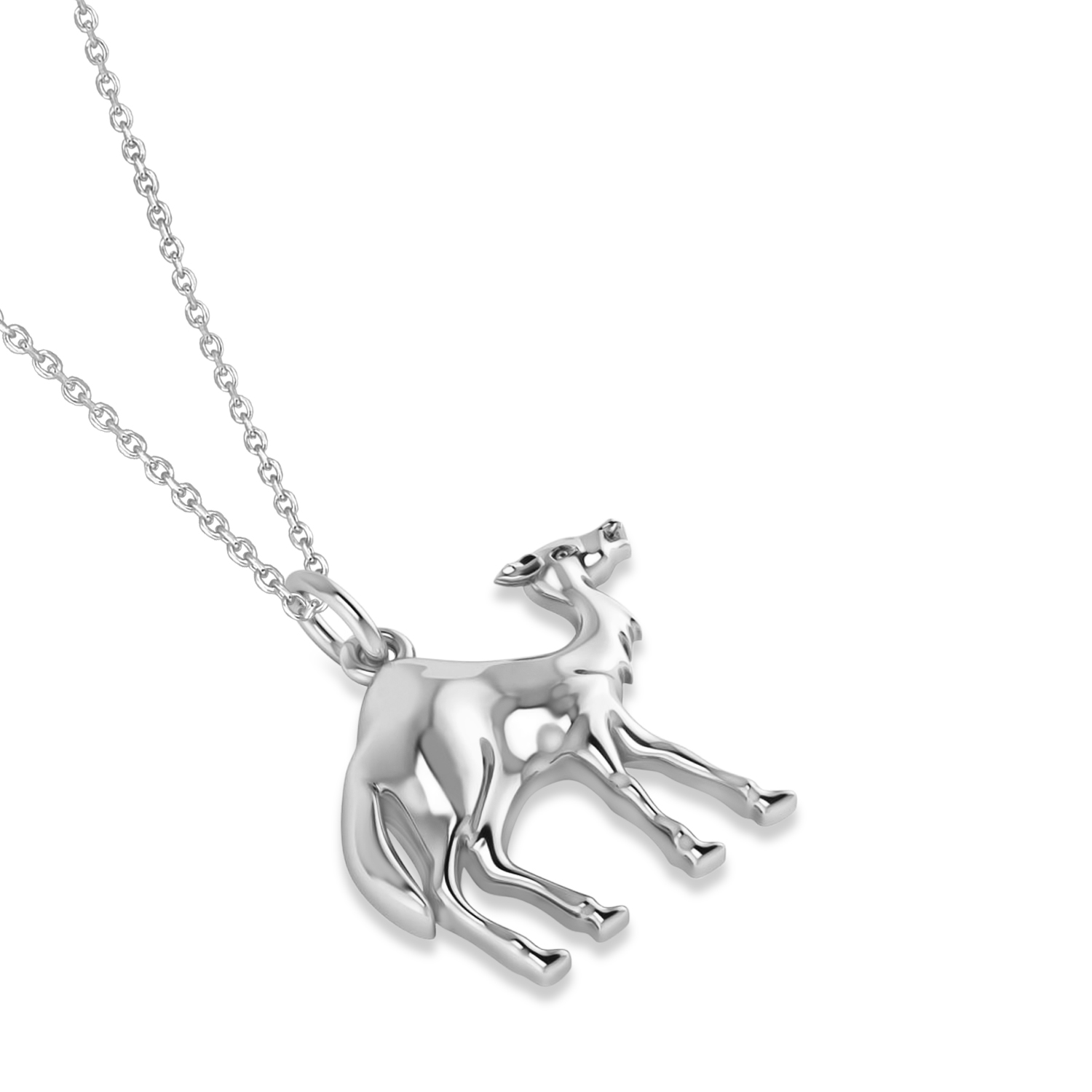 Camel Charm Pendant Necklace 14K White Gold